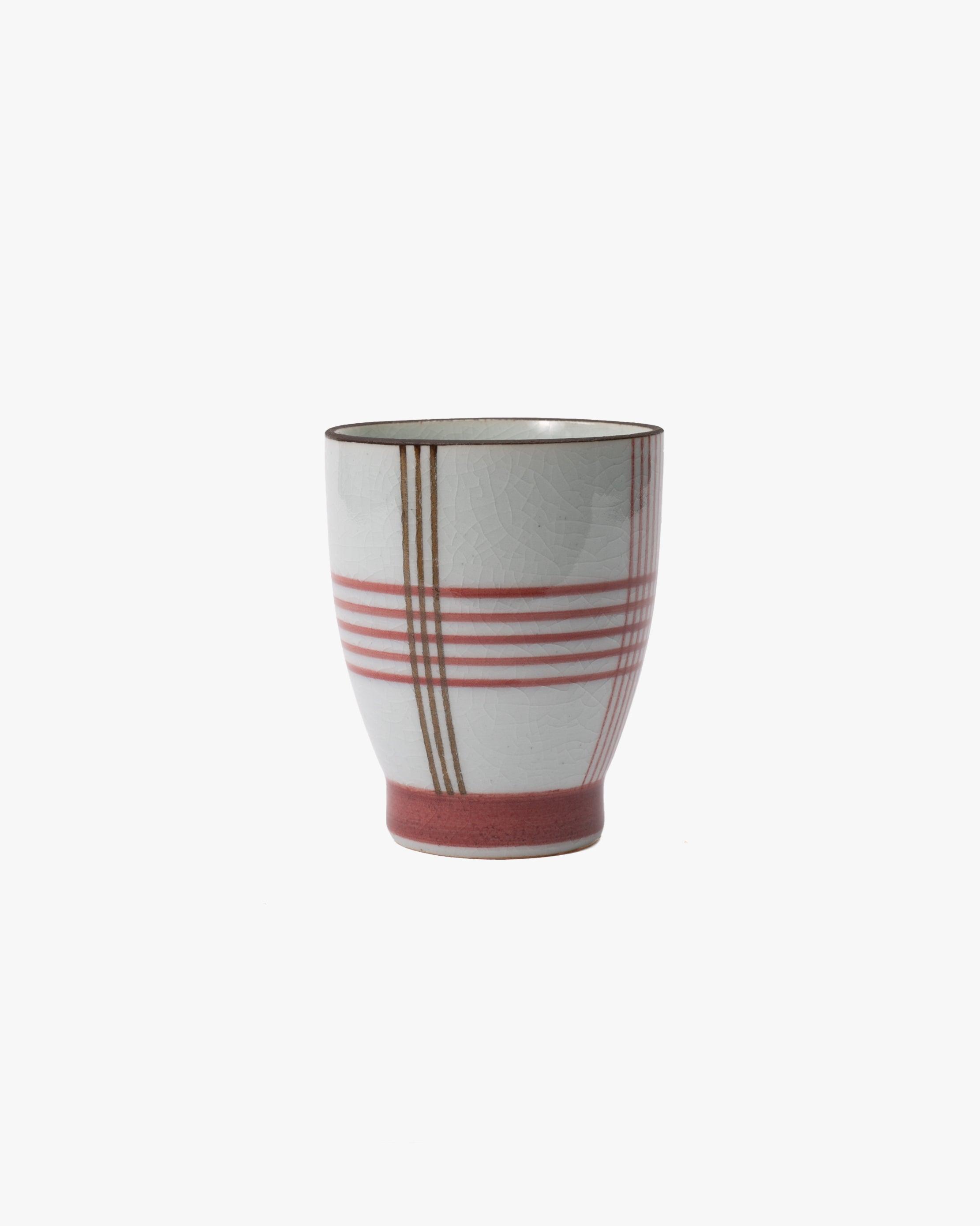 Yunomi Cup, Bisque, Plaid Red