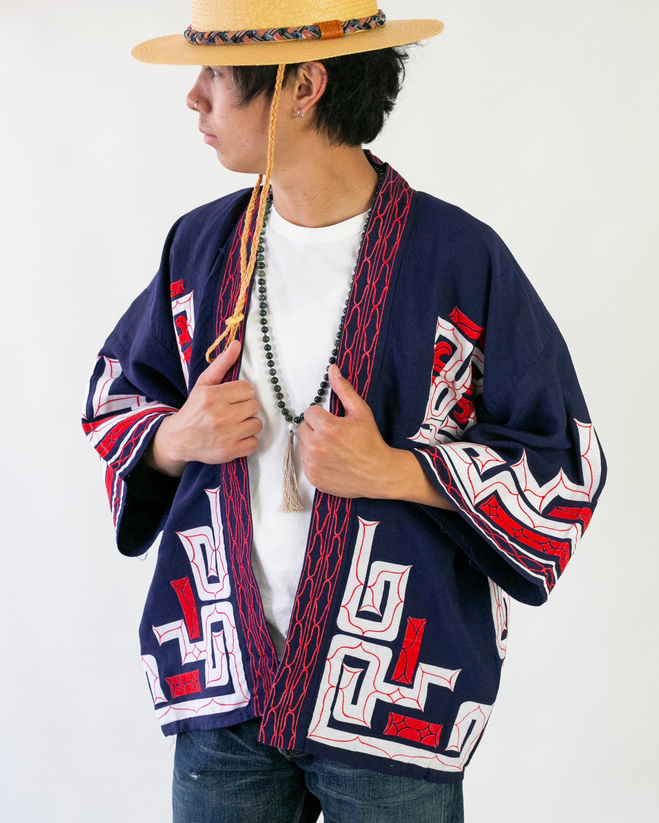 Vintage Ainu Jacket, Navy with Red and White
