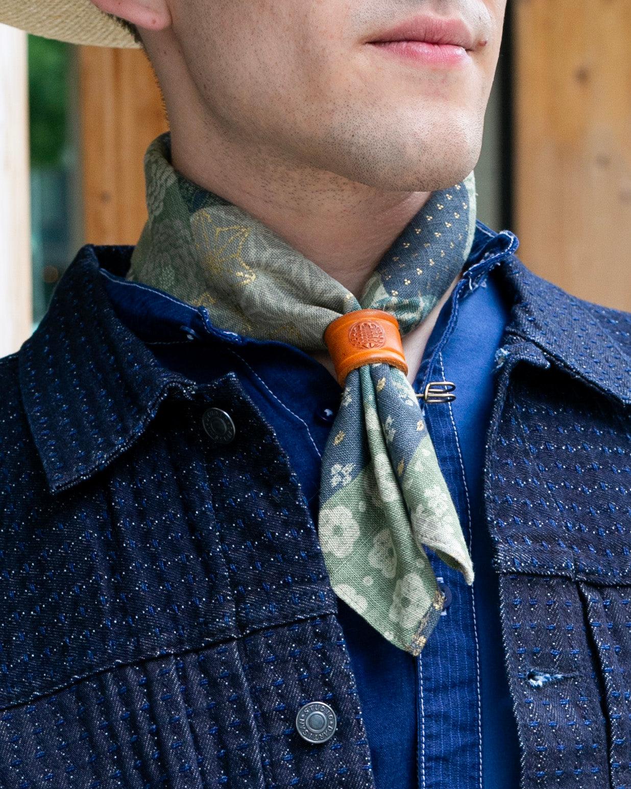 Kiriko Original Bandana, Classic, Patchwork Style, Sage and Gold