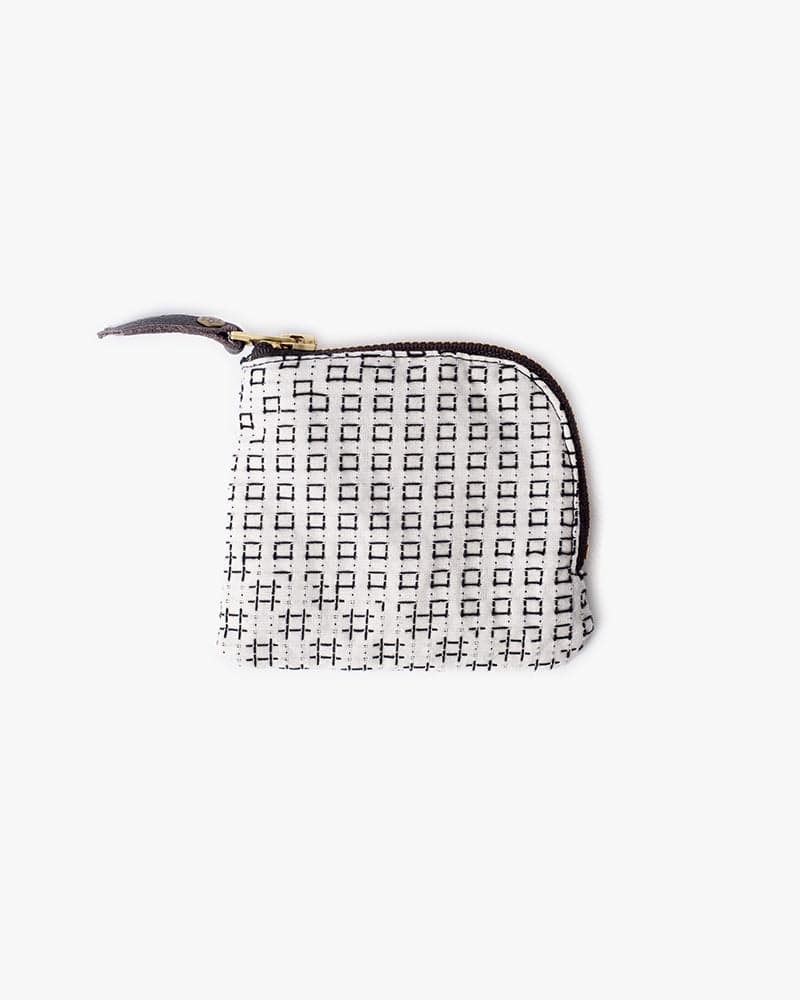Kiriko Original Zipper Wallet, White Sashiko