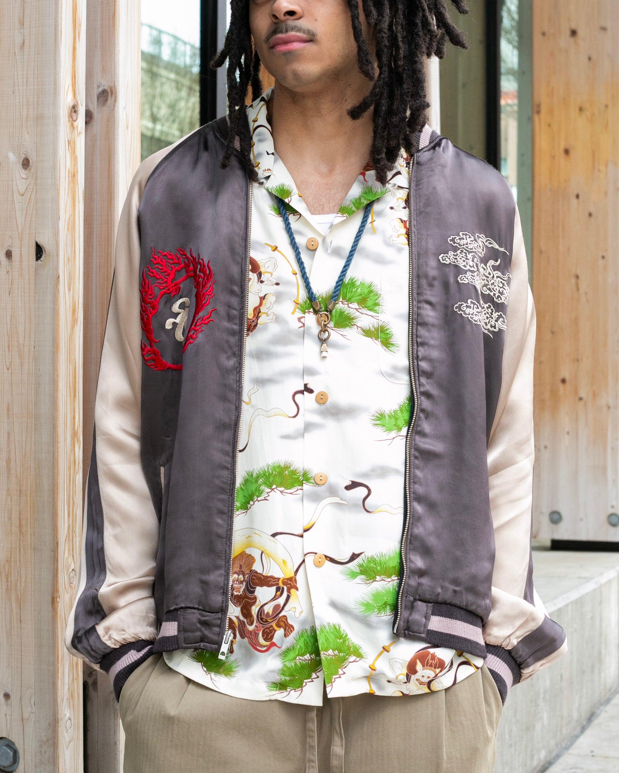 Souvenir Jacket, Reversible, Taupe with Warrior - XL