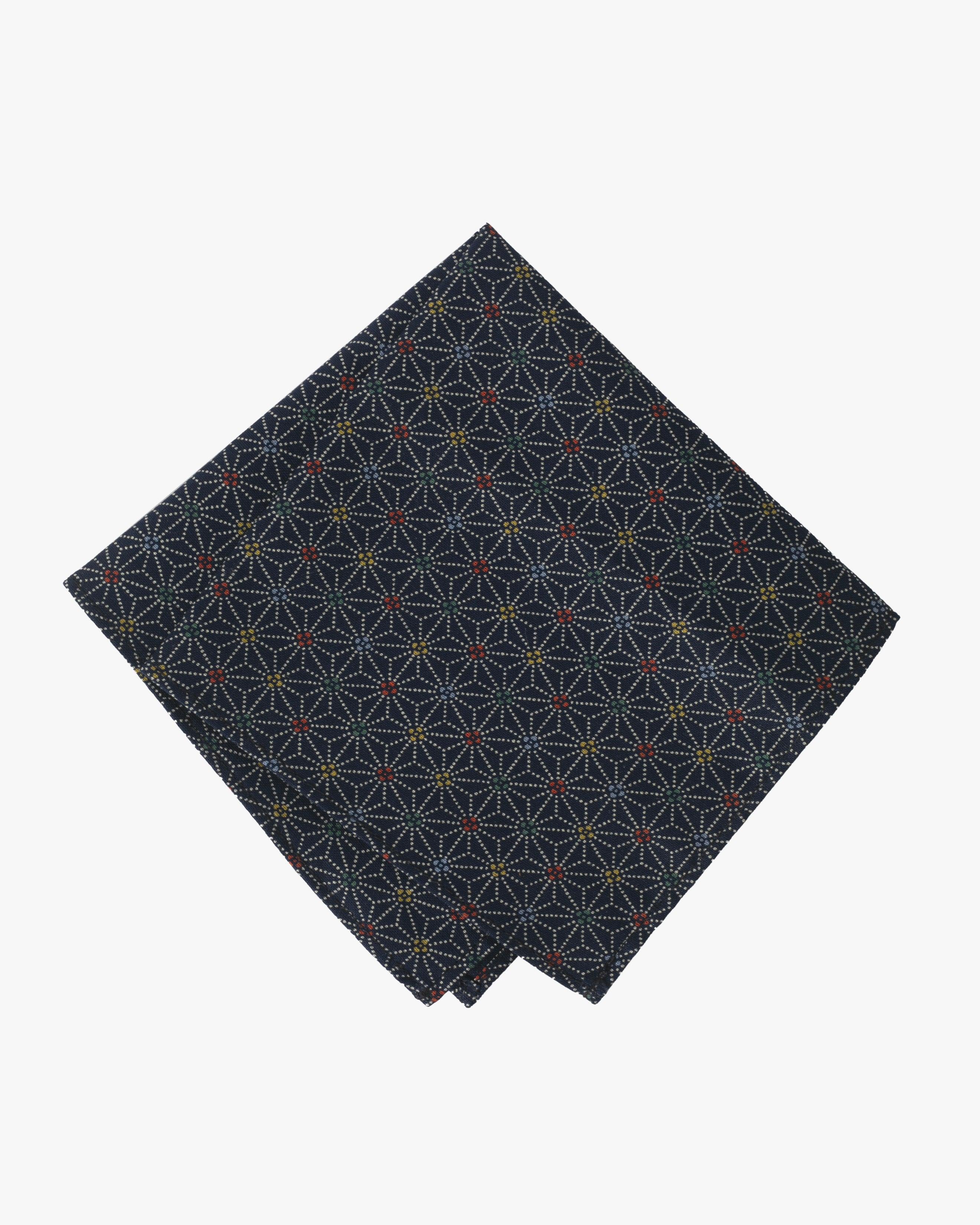 Kiriko Original Pocket Square, Navy with Dotted Asanoha