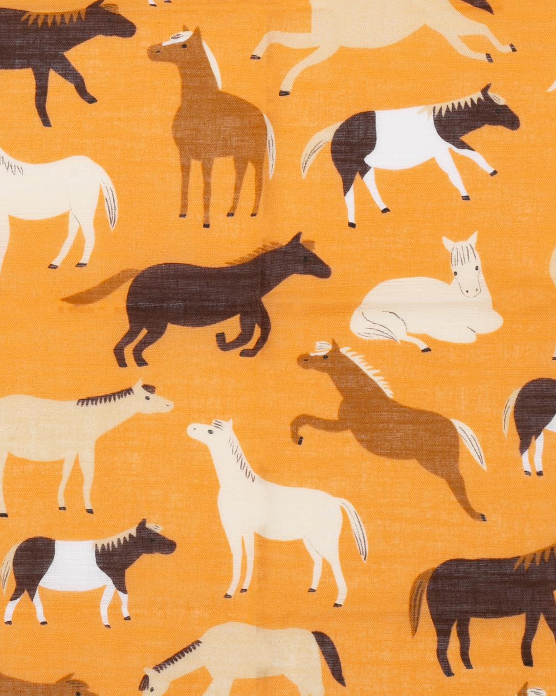 Japanese Handkerchief, Classic, Yoko Matsumoto, Orange, Horses
