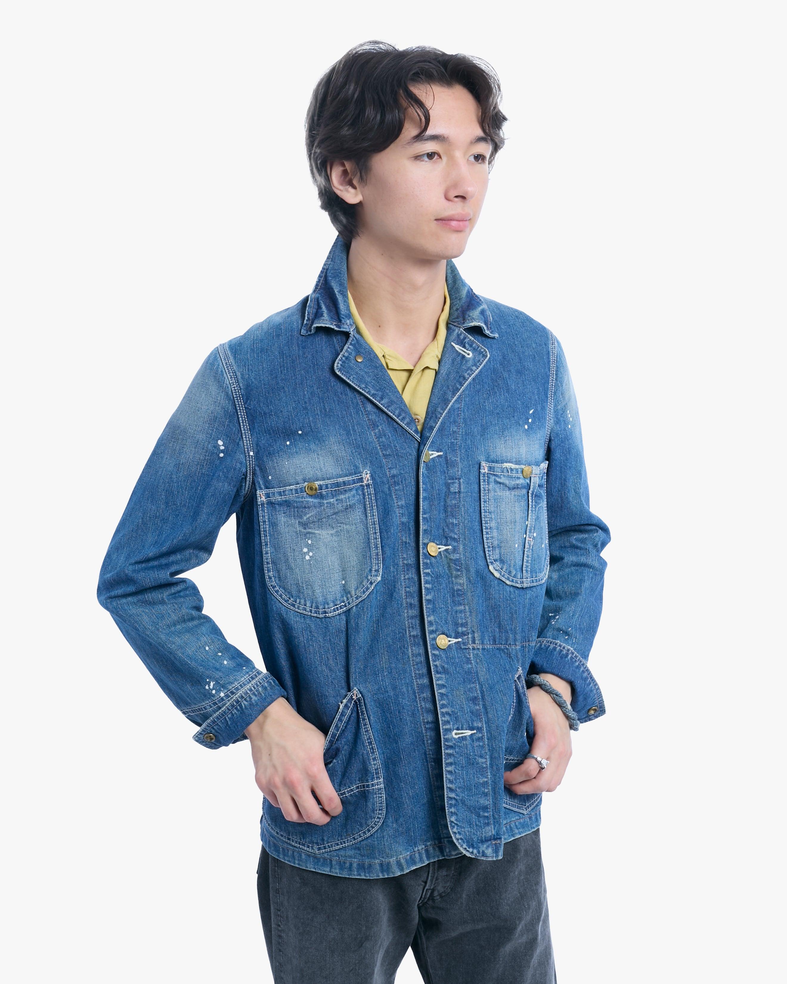 Jacket, S, Schott, White Splattered Medium Wash Denim