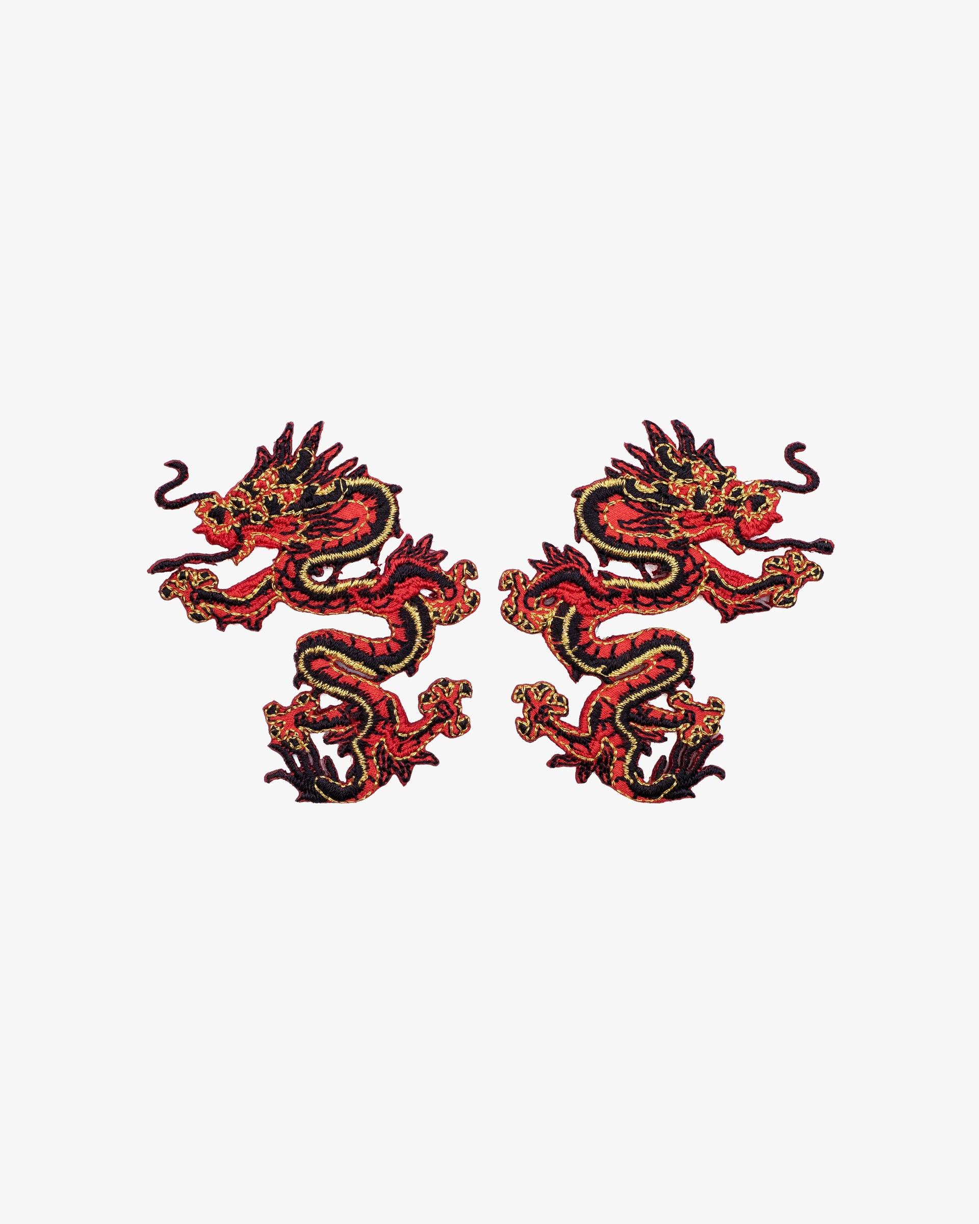 Embroidered Patch, Iron-on Applique, Black and Red Dragon