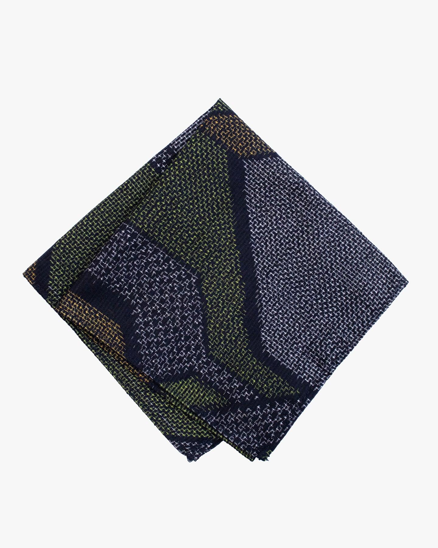Kiriko Original Pocket Square, Abstract Hishi, Green and Mustard