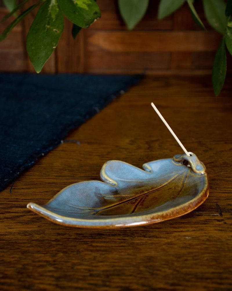 Incense Holder, Leaf, Denim