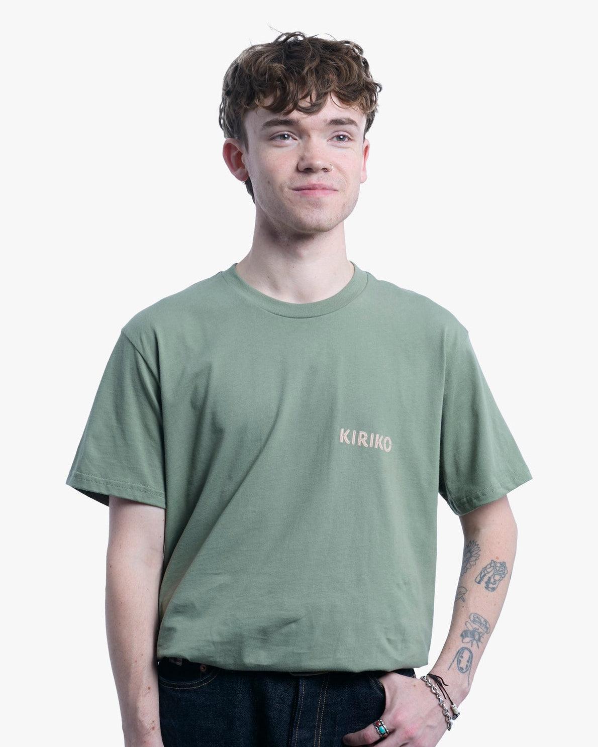 Kiriko Original Tee, 6 oz Cotton, Olive Green with Orange Koi Dragon