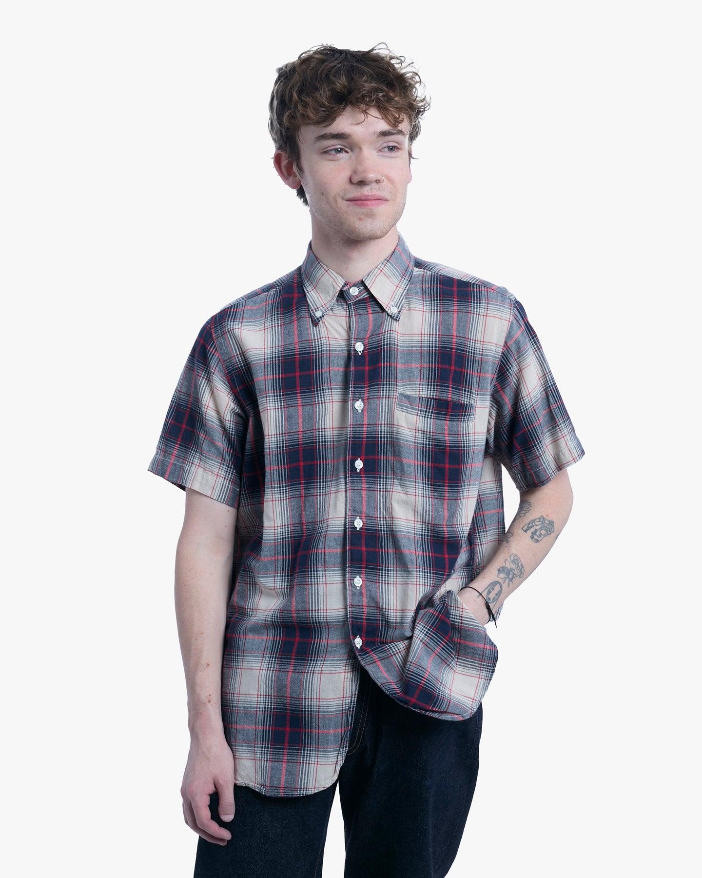Short-Sleeve Shirt, M, Warehouse & Co, Red and Navy Plaid