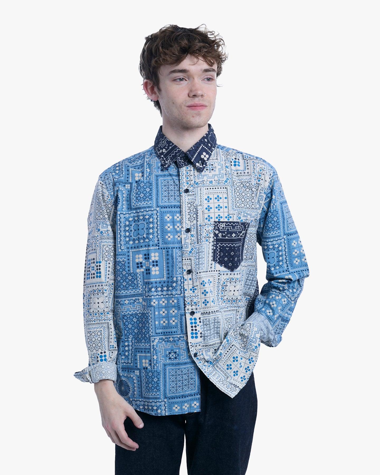 Long-Sleeve Shirt, XL, Pherrow's, Blue and White