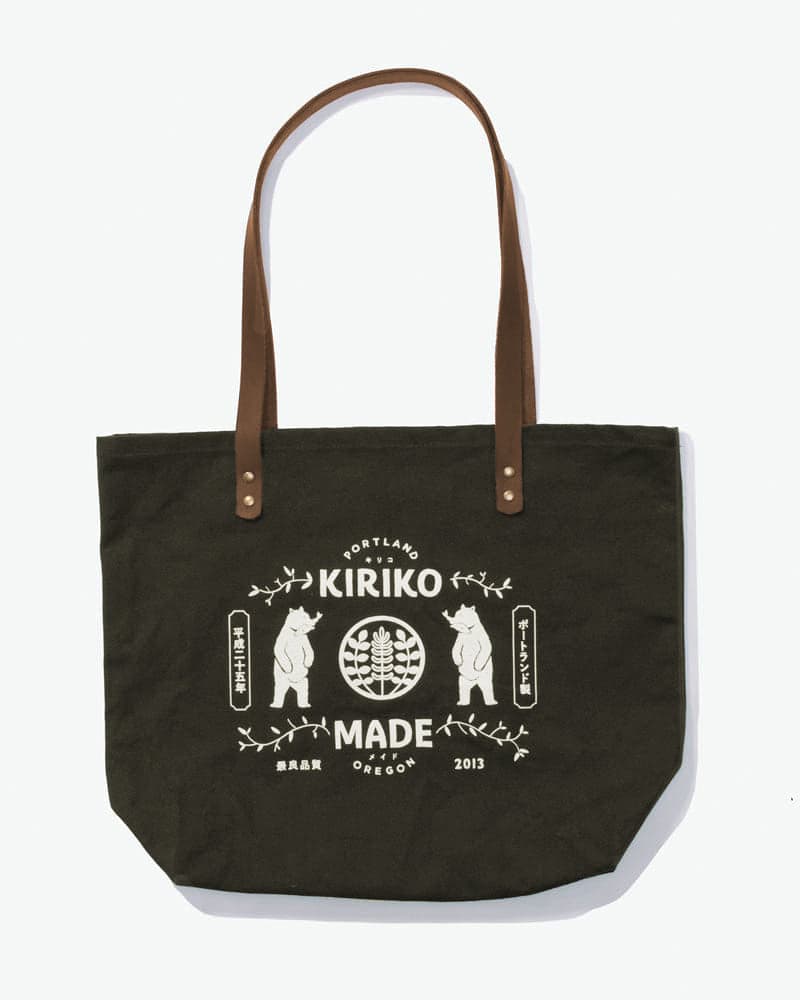Kiriko Original Large Tote Bag, Canvas, Olive Bear