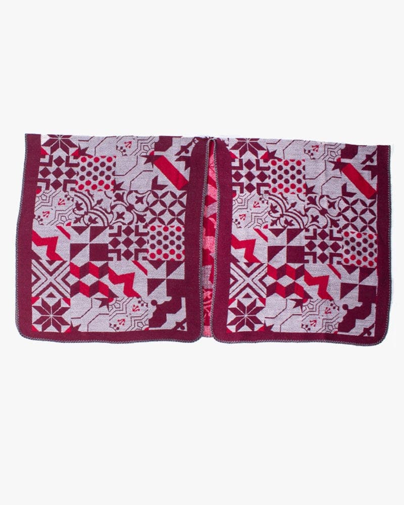 Poncho, Multi Pattern, Maroon Red and Light Gray
