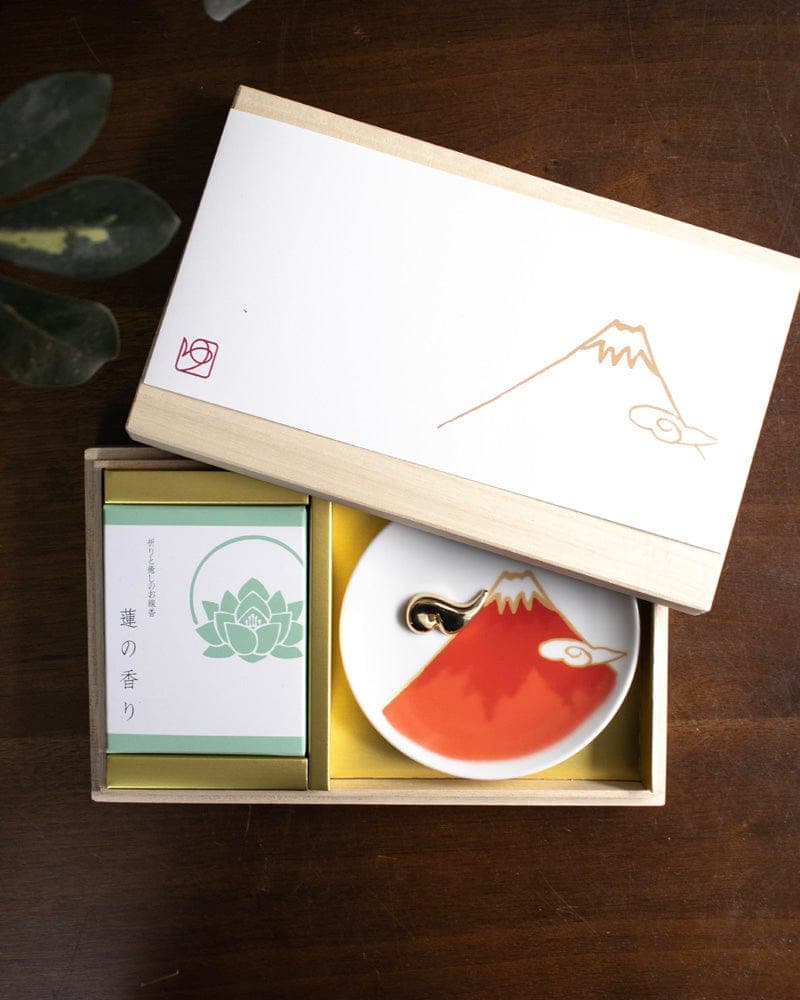 Incense, Set with Red Incense Plate, Lotus