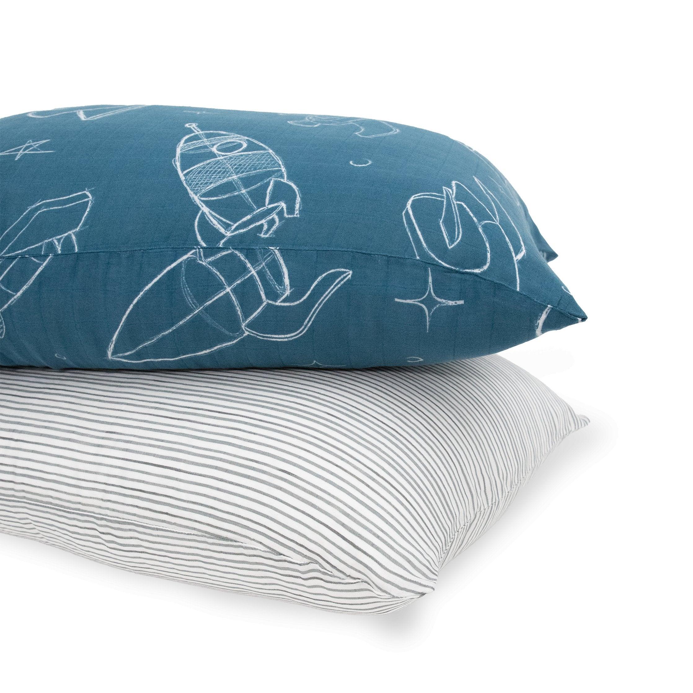 Cotton Muslin Pillowcase 2 Pack - Blast Off