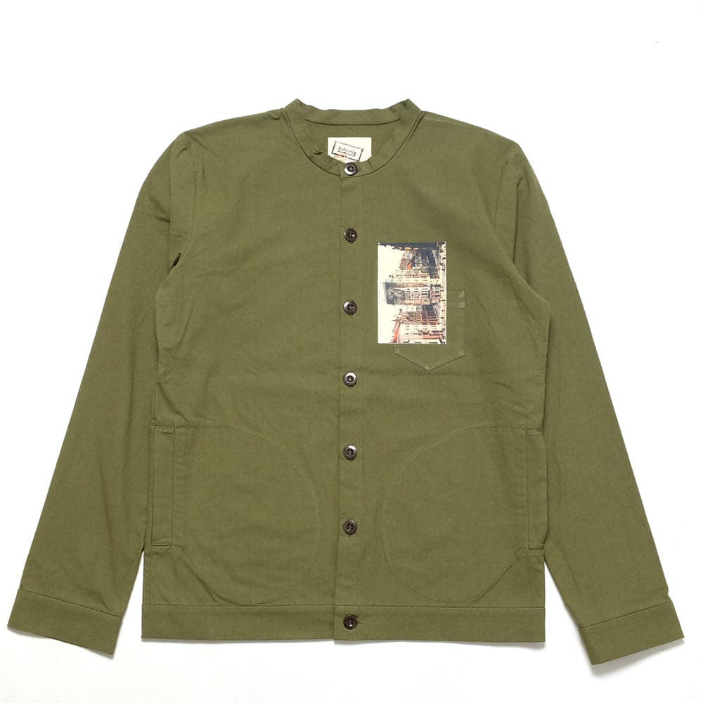 BRUSHED COTTON BAND COLLAR JACKET