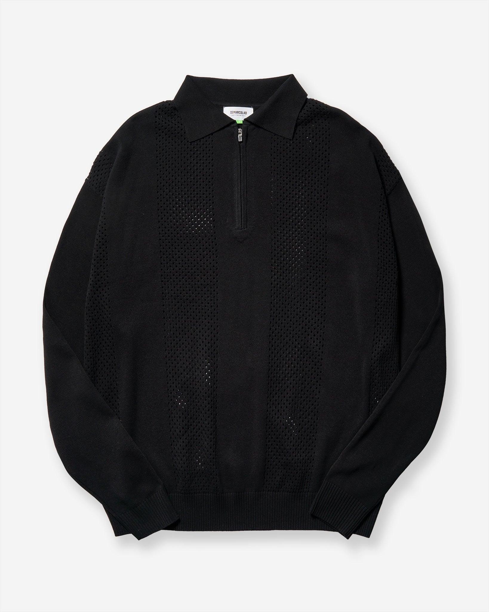 Mesh Knit Zip C-Sweat - Black