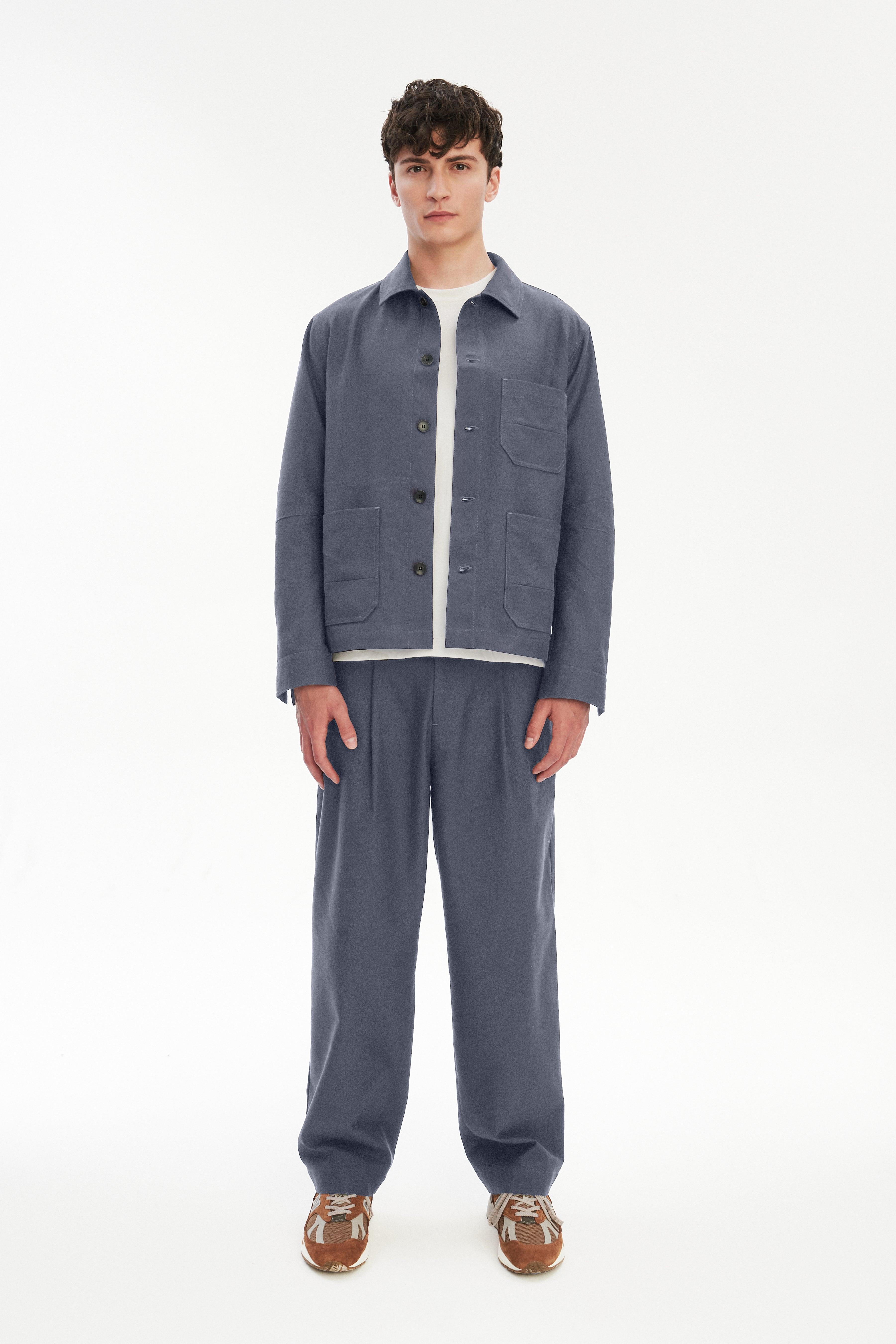 Dijon Workwear Jacket in a Steel Blue Italian Organic Cotton