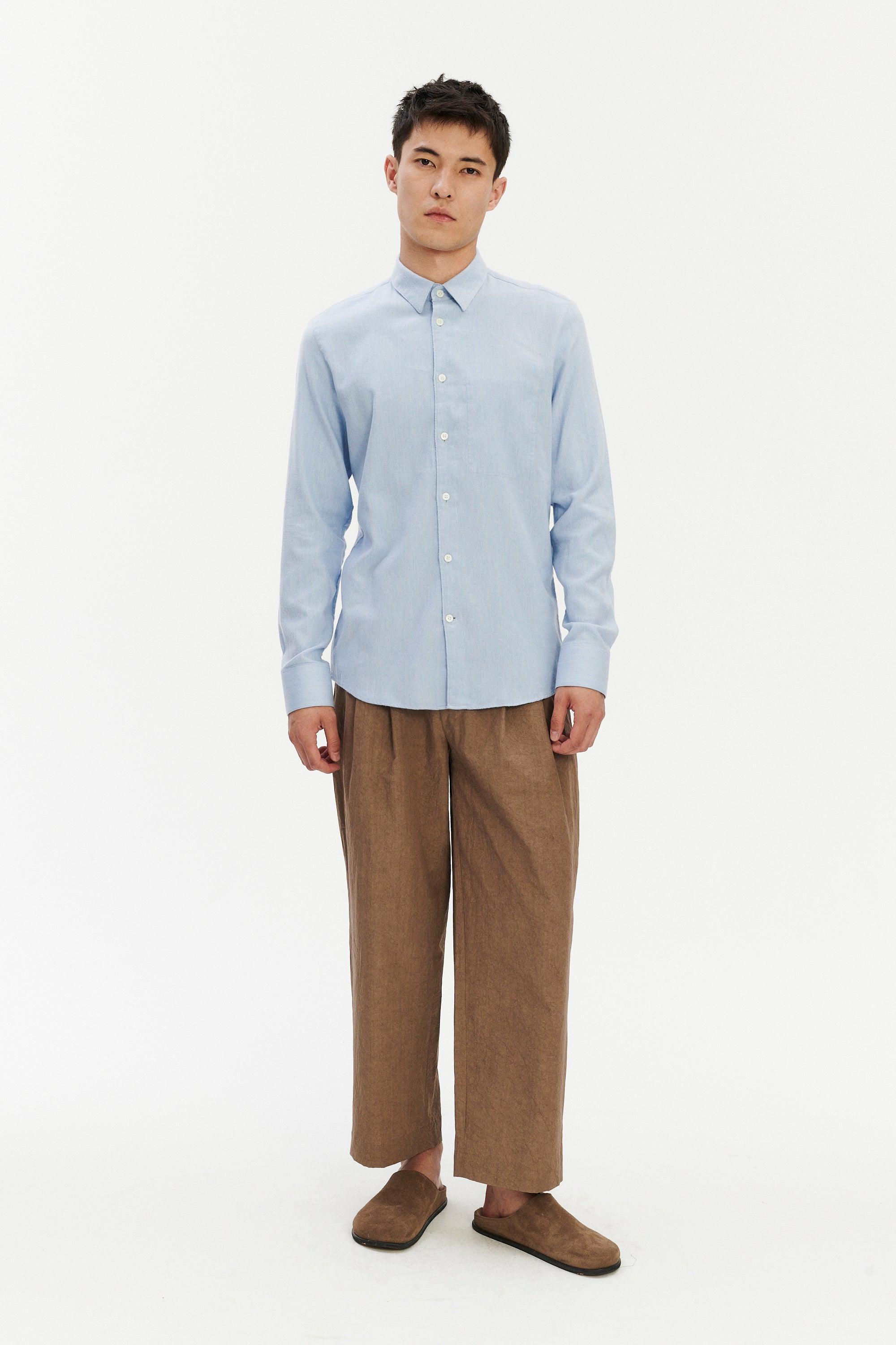 Feel Good Shirt in Blue Silky Italian Lyocell and Organic Cotton Flannel