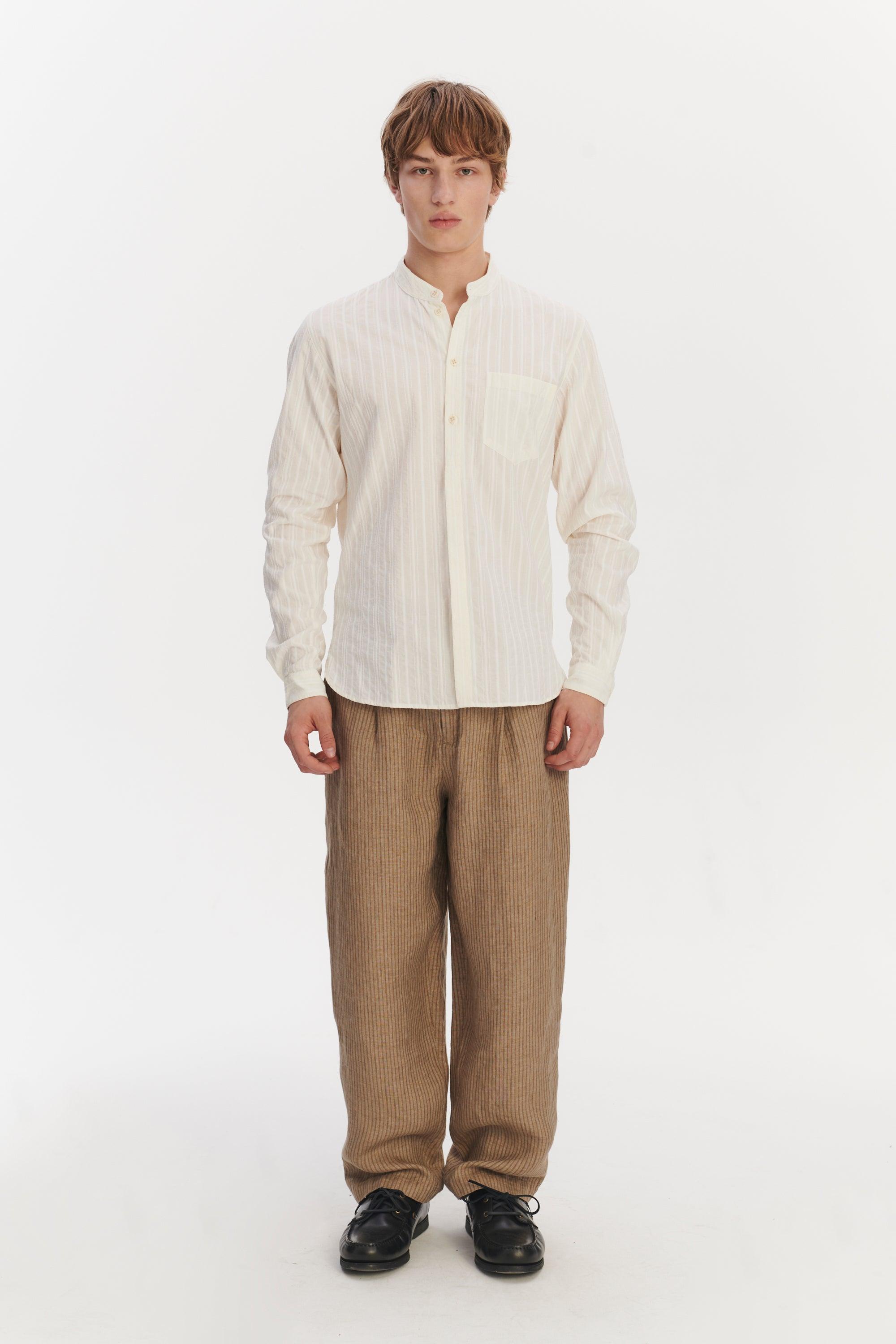 Zen Shirt in an Off-White Structural Tonal Striped Italian Cotton