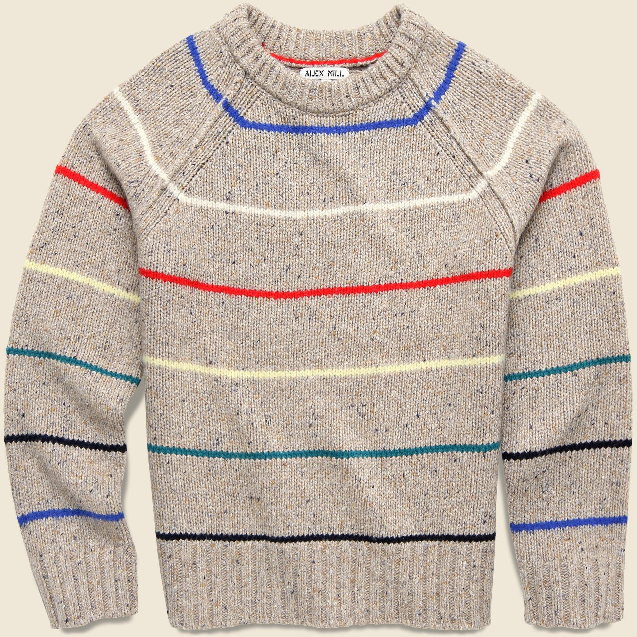 Raglan Striped Crew Sweater - Oatmeal