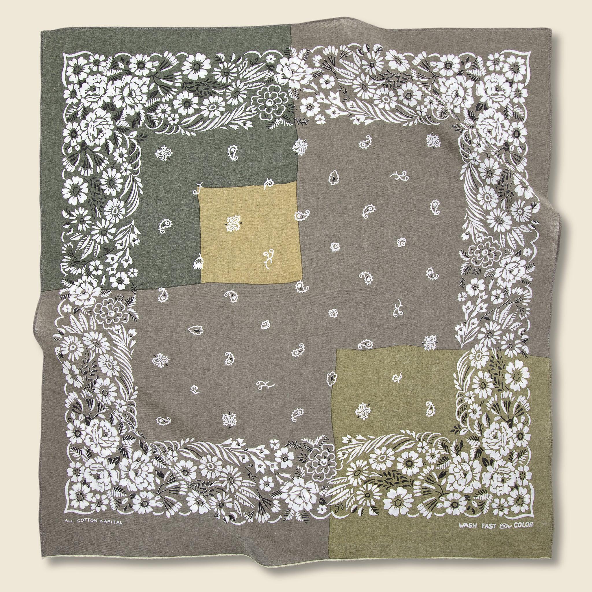 Garden Patchwork Selvedge Bandana - Khaki