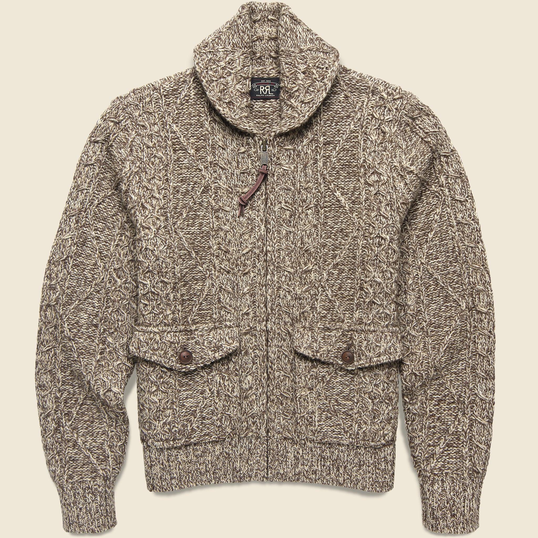 Cable Knit Shawl Sweater - Brown