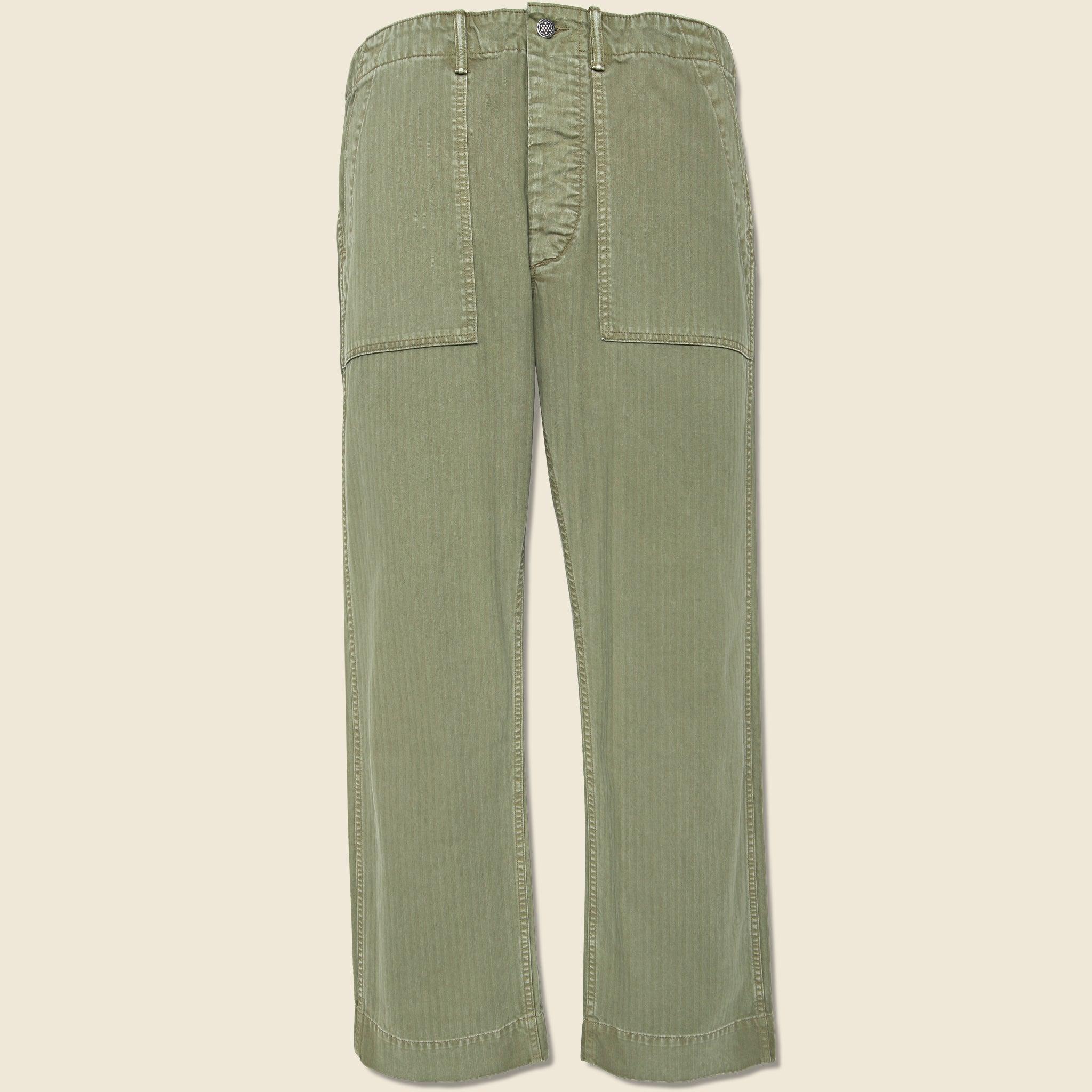 Cotton Herringbone Pant - Green