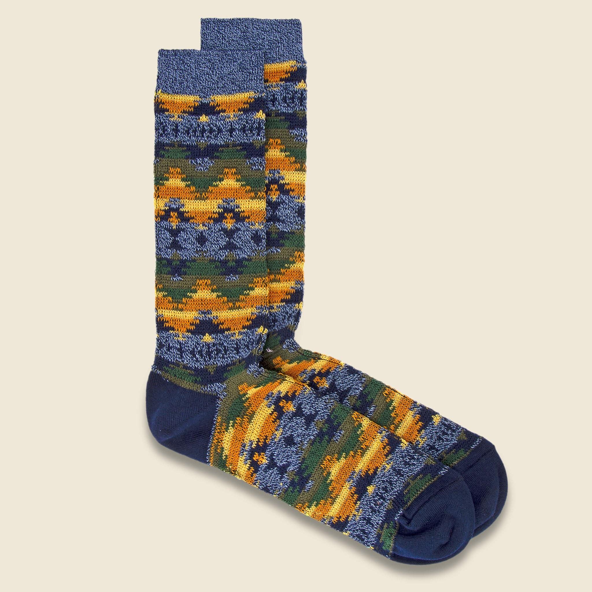 Wigwam Jacquard Crew Sock - Navy