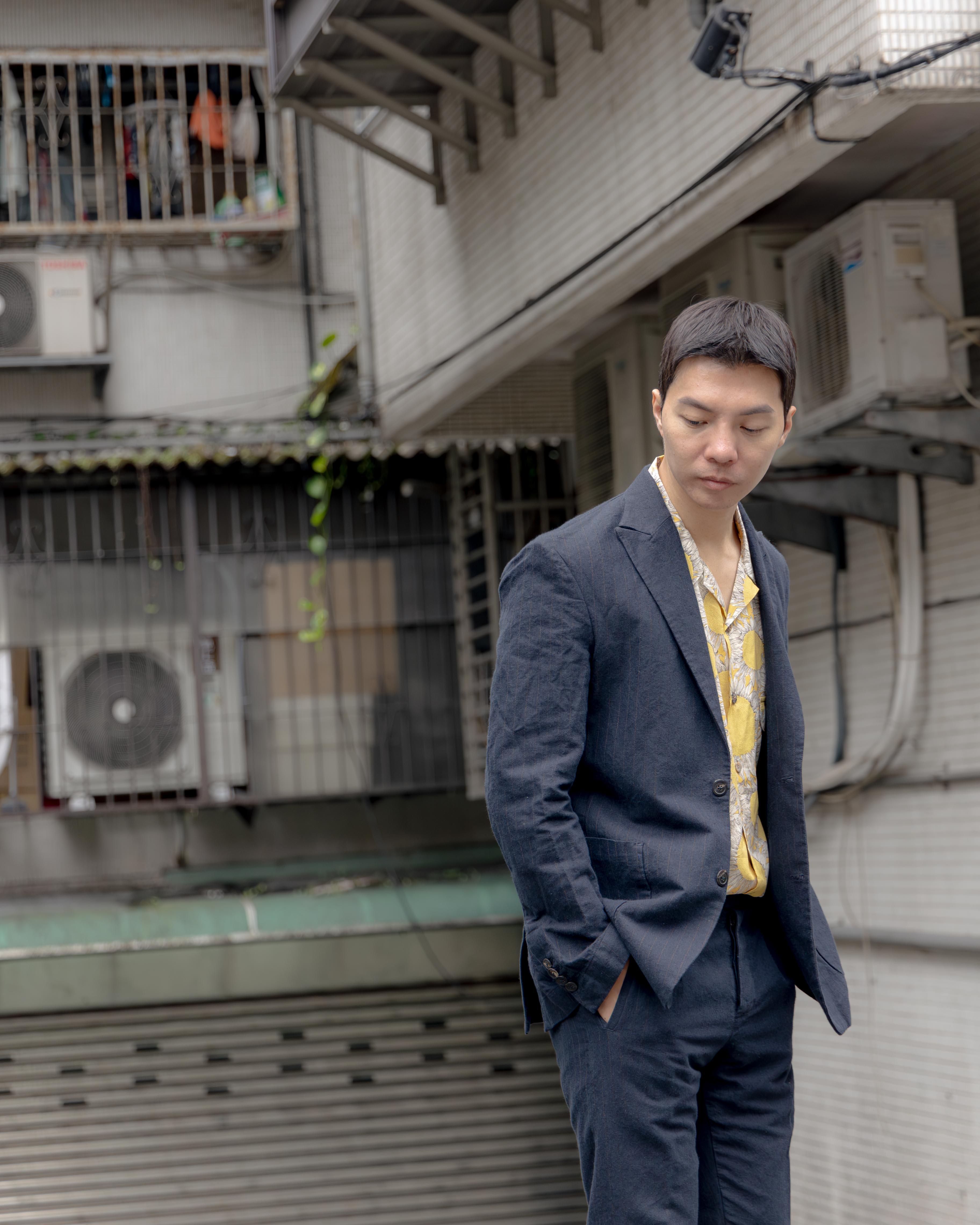 Garments】BLAZER Hemp Cotton Wool Navy 棉麻混紡 條紋休閒西外