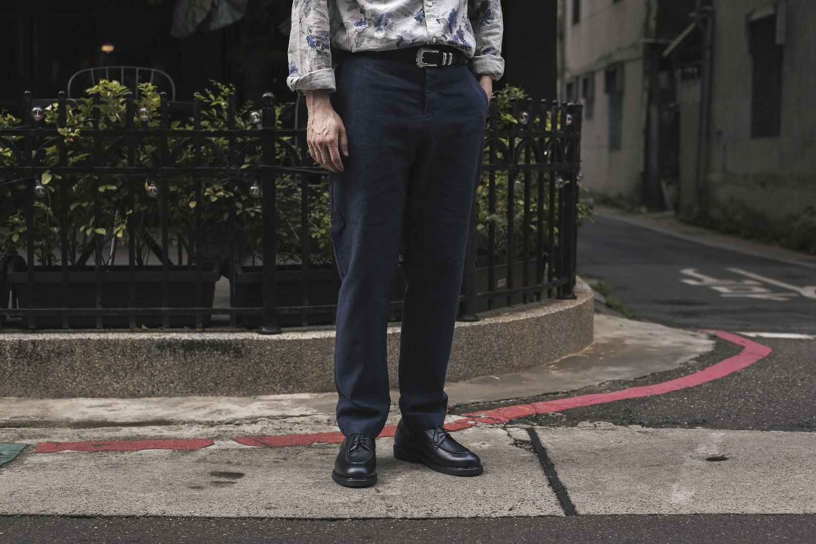 Garments】ALVISE Hemp Cotton Navy 海藍色棉麻混紡休閒西裝長褲