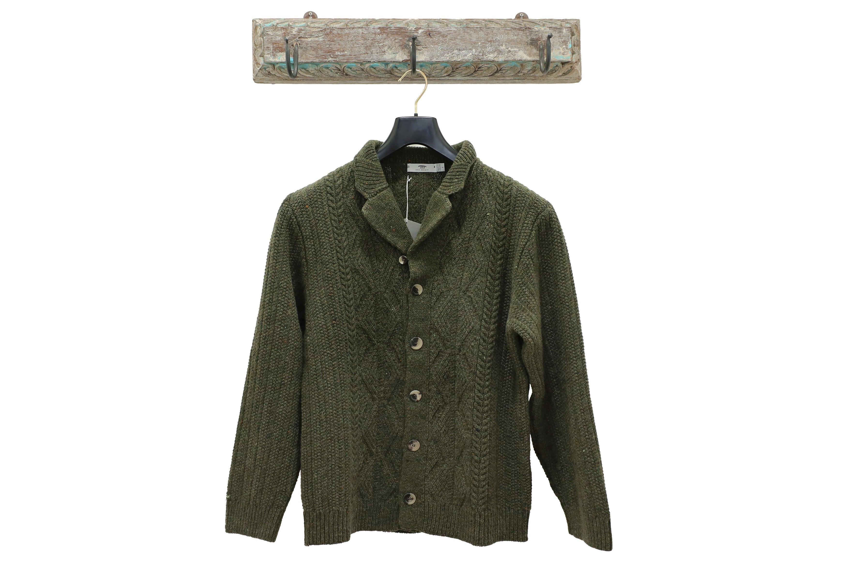 【Inis Meáin】Patented Aran Jacket Moss 淺苔綠喀什米爾毛專利阿蘭夾克
