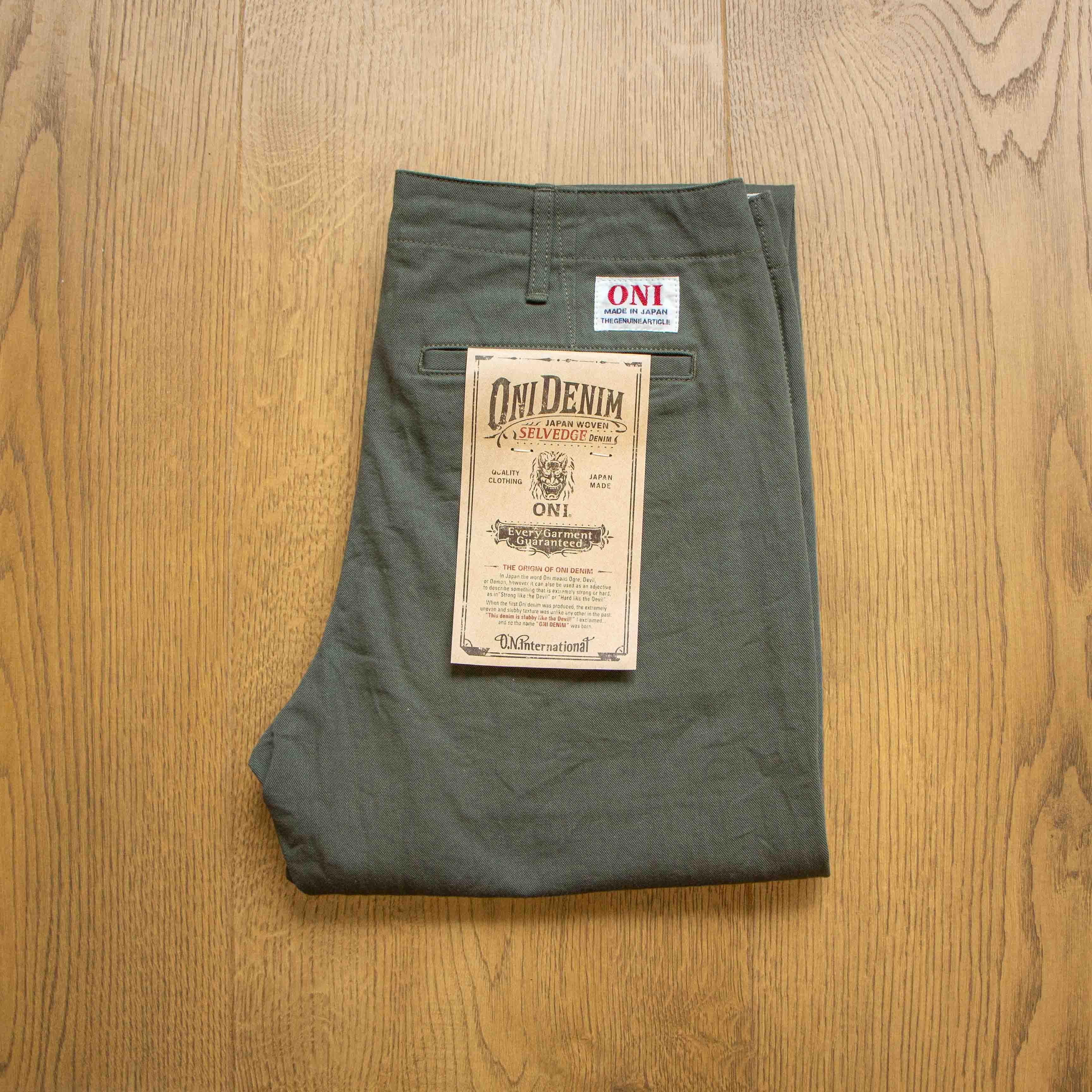 718CH-GOL Selvedge Chino Gray Olive 輕磅復古橄欖色修身直筒布邊休閒褲