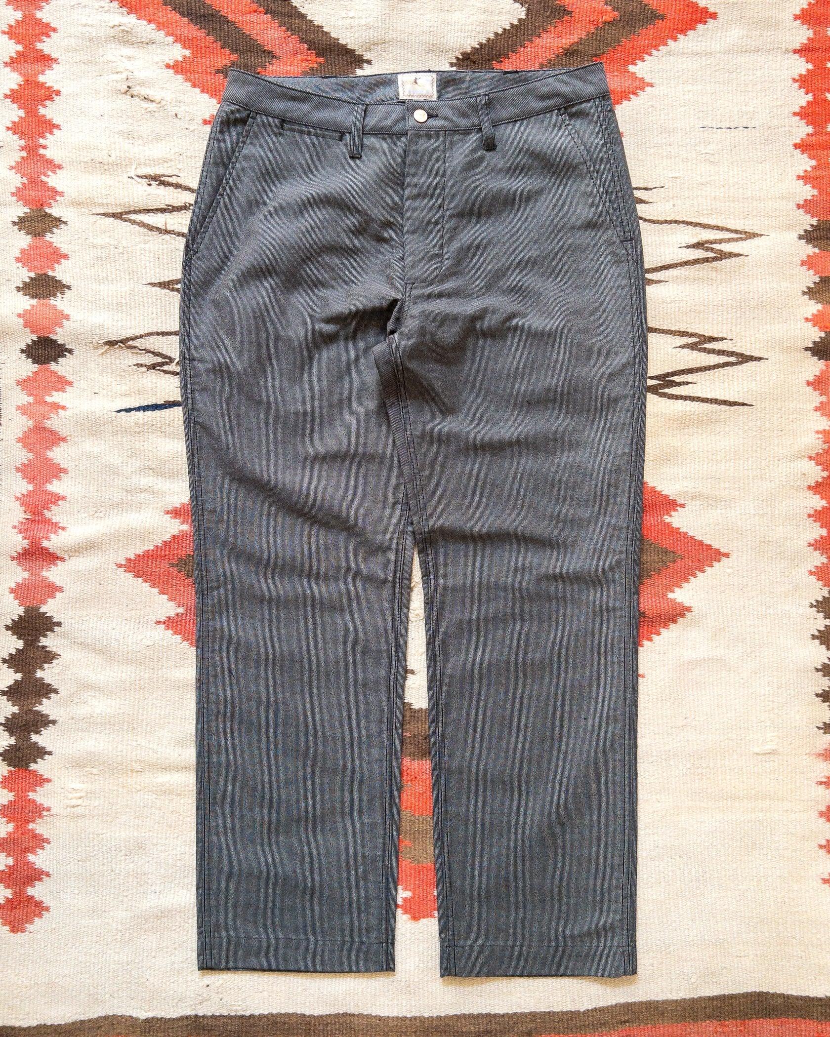 Japanese Wabash Stripe Moleskin Chinos - Charcoal Smoke Pants 炭煙灰拔染鼴鼠皮直筒長褲