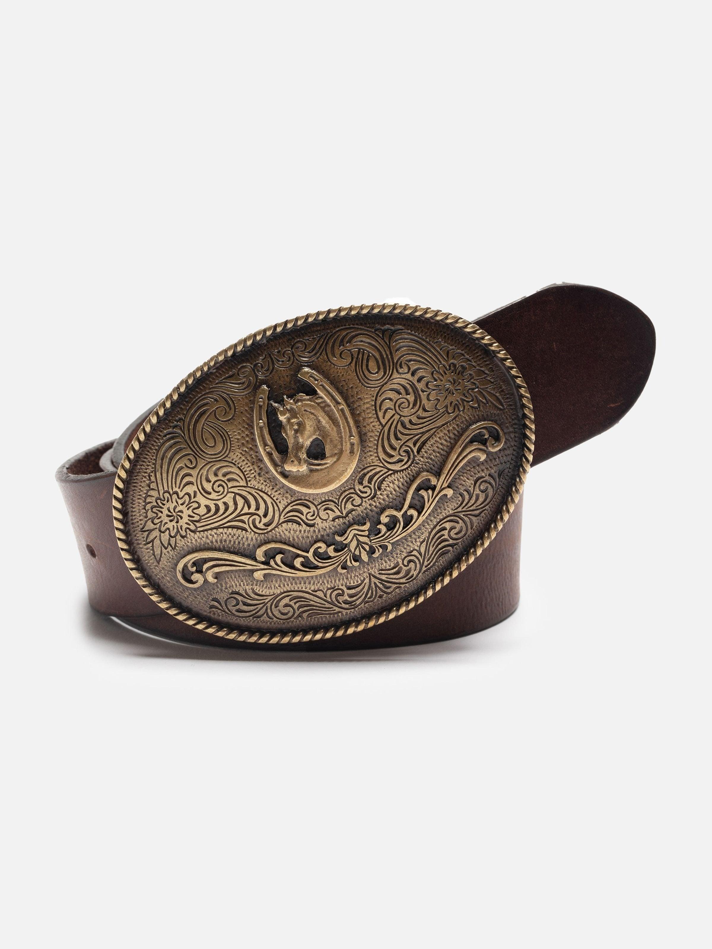 Western Buckle Belt Dark Brown 西部野馬扣環植鞣革皮帶