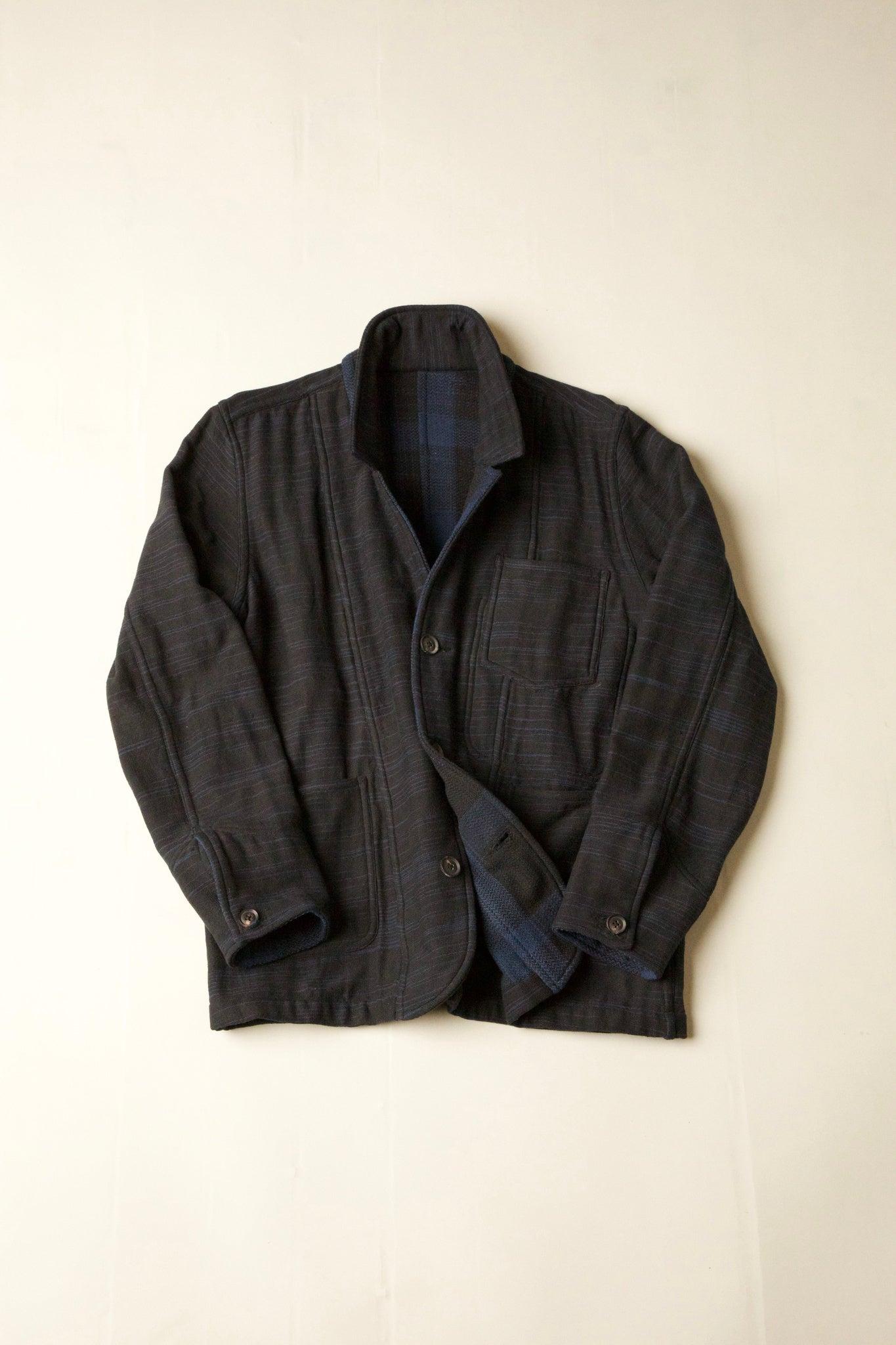 【INDI+ASH】STUDY JACKET Handwoven Double Face - Iron/Indigo Buffalo Check 手紡手織雙面手紡工作西裝外套
