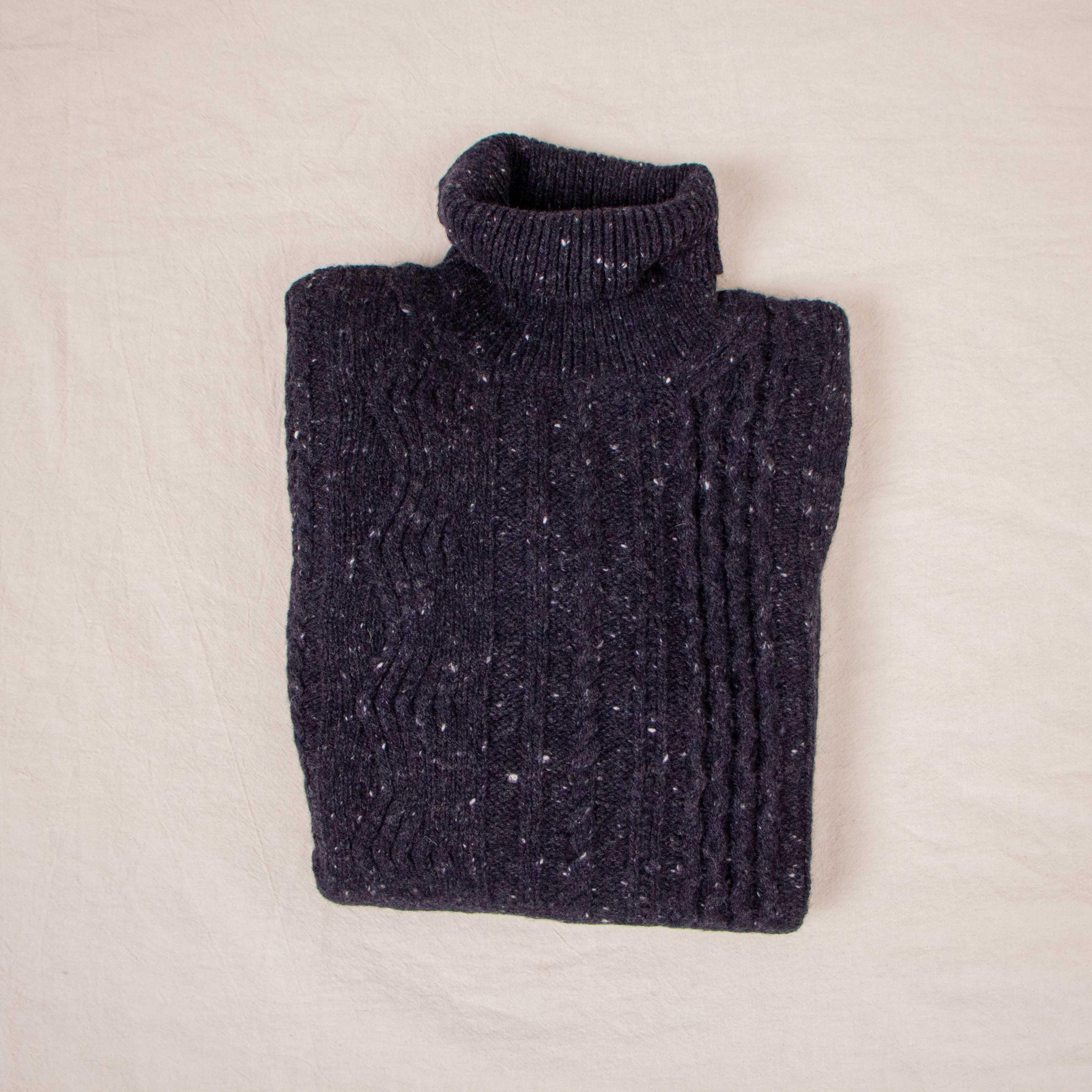 【Inis Meáin】Ridges Aran Turtle Neck Charcoal Fleck 高領半織紋阿蘭毛衣炭黑色