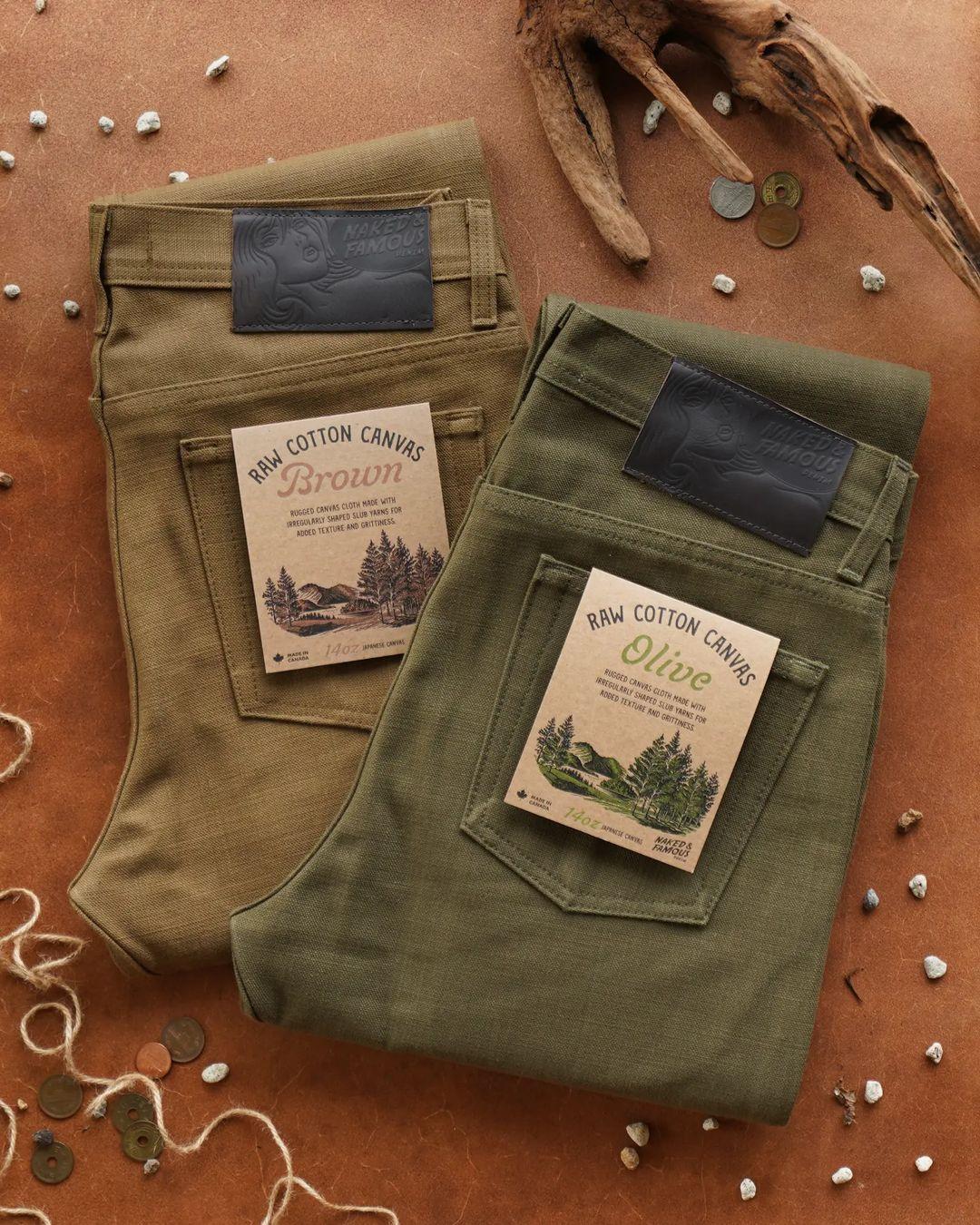 【Naked & Famous】Raw Cotton Canvas Olive 粗紡原棉色橄欖綠帆布牛仔褲