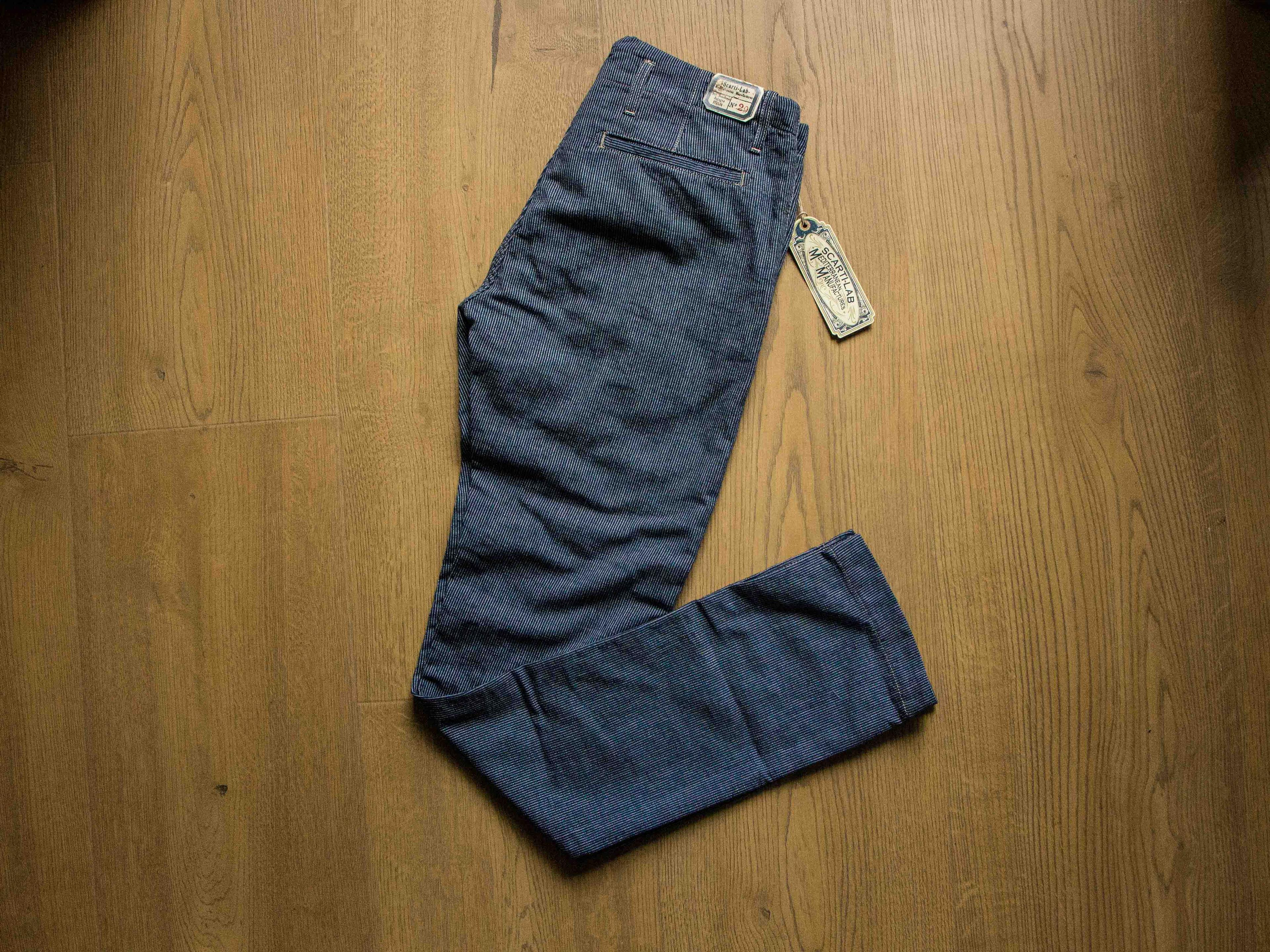 133 SM529 海藍棉麻牛津布修身休閒長褲