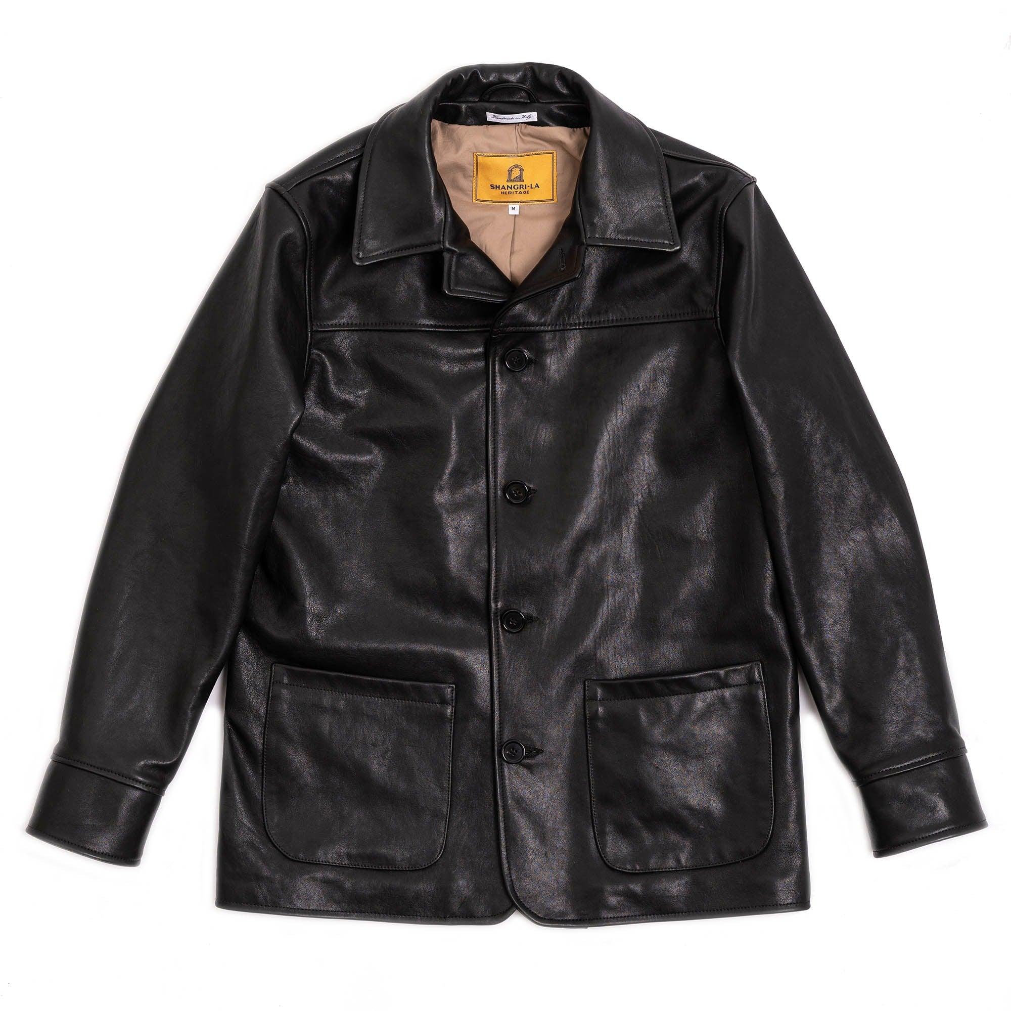 “Enzo” Black Leather Car Coat 黑色全粒面小羊皮車大衣