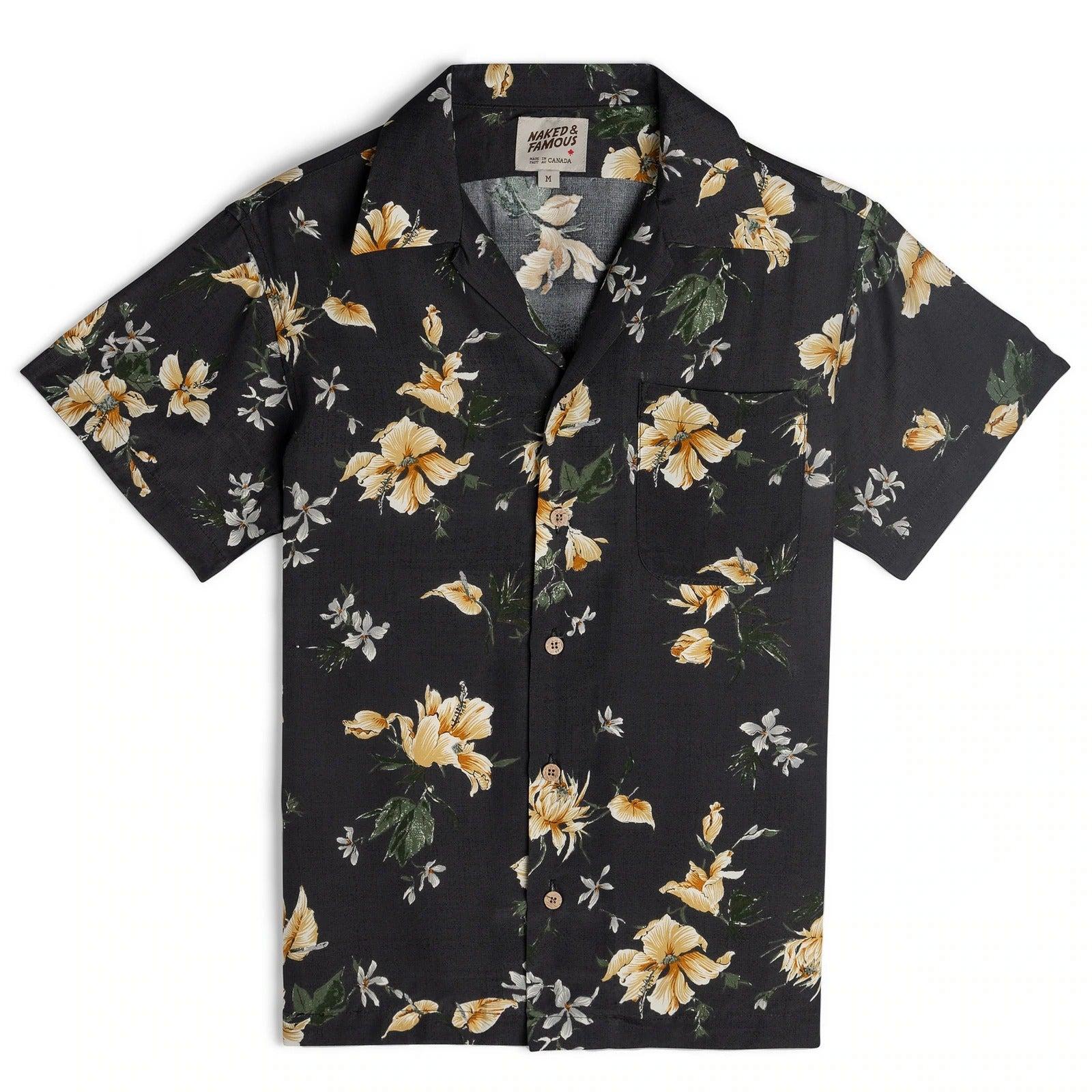 【Naked and Famous】Aloha Shirt Silky Flowers - Black／絲質夏威夷黑色花襯衫