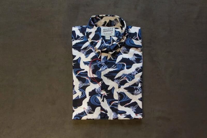 【Naked and Famous】Easy Shirt - Slub Cranes - Blue / 日本鶴花紋襯衫