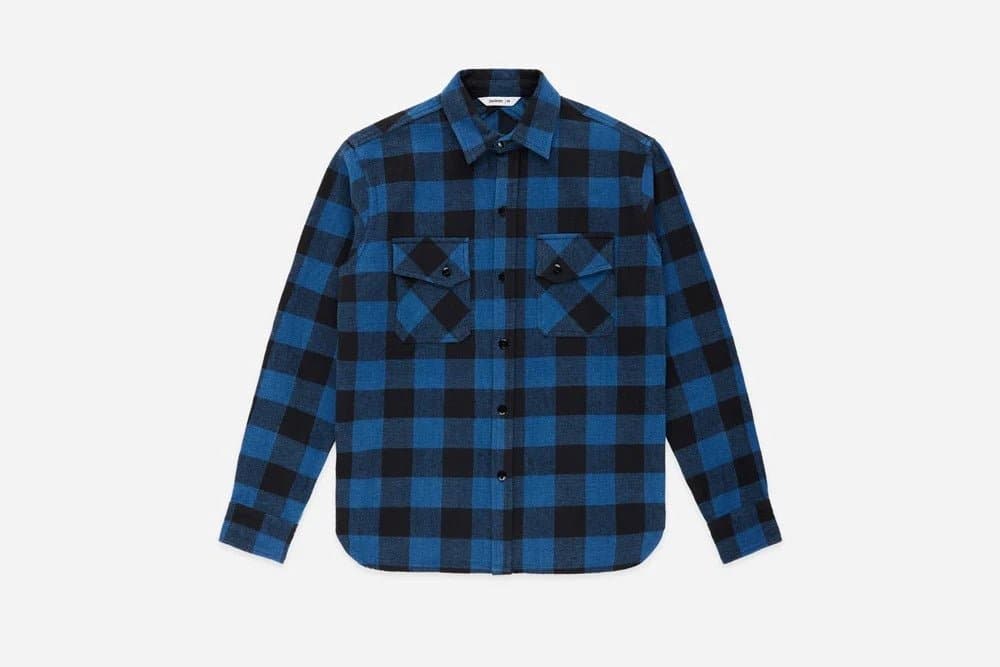 Crosscut Flannel - Indigo Buffalo Plaid / 特殊剪裁厚磅法蘭絨襯衫 藍染