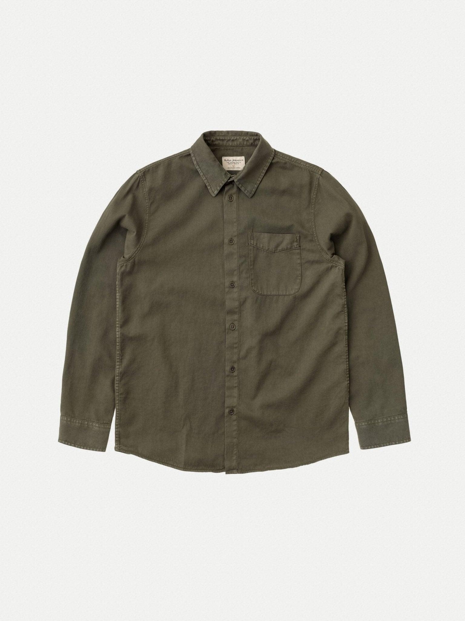 顏料染經典長袖襯衫橄欖色 Chet Pigment Dye Shirt Olive