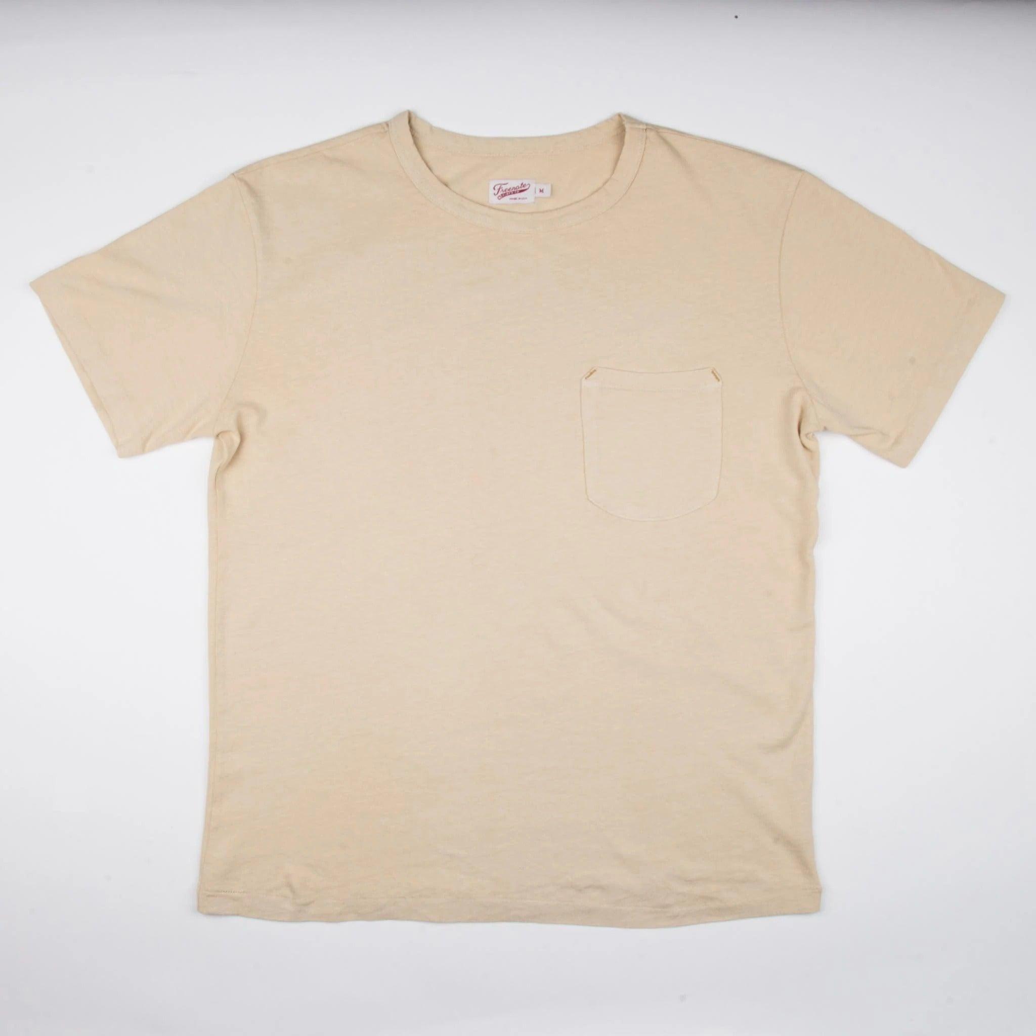 9 Ounce pocket t-shirt cream/奶油黃成衣染口袋素T