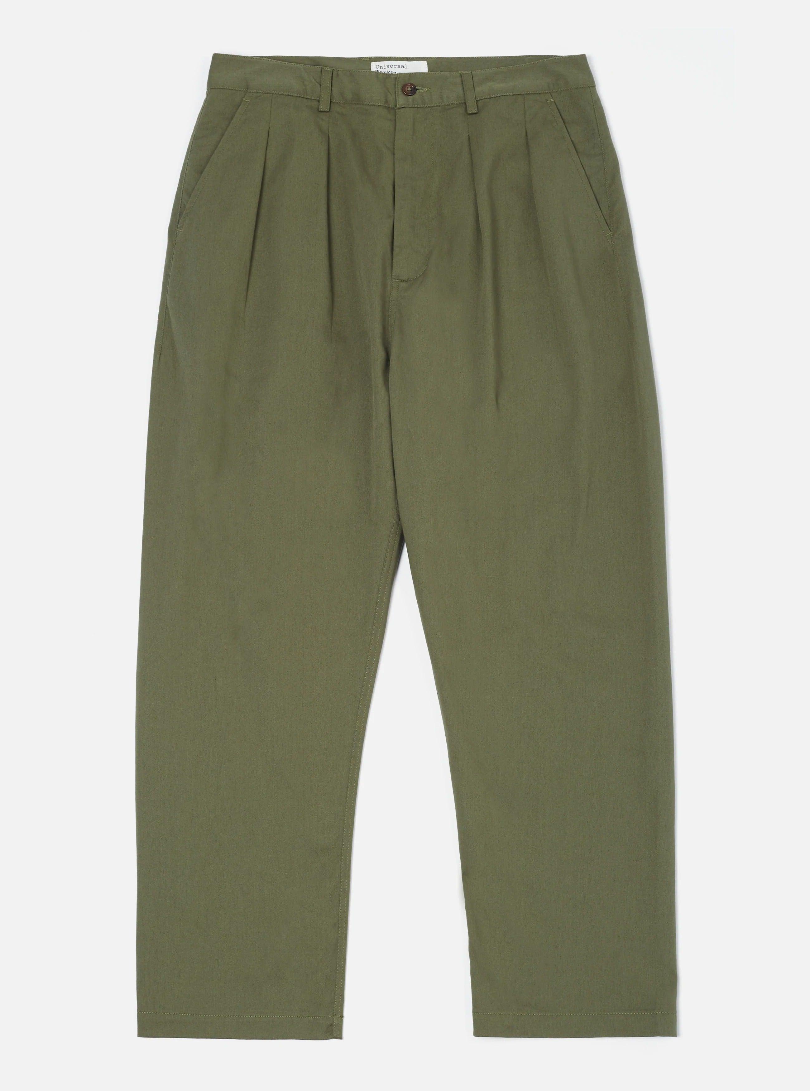 Double Pleat Pant In Light Olive Twill／寬鬆直筒 橄欖綠雙摺斜紋休閒褲