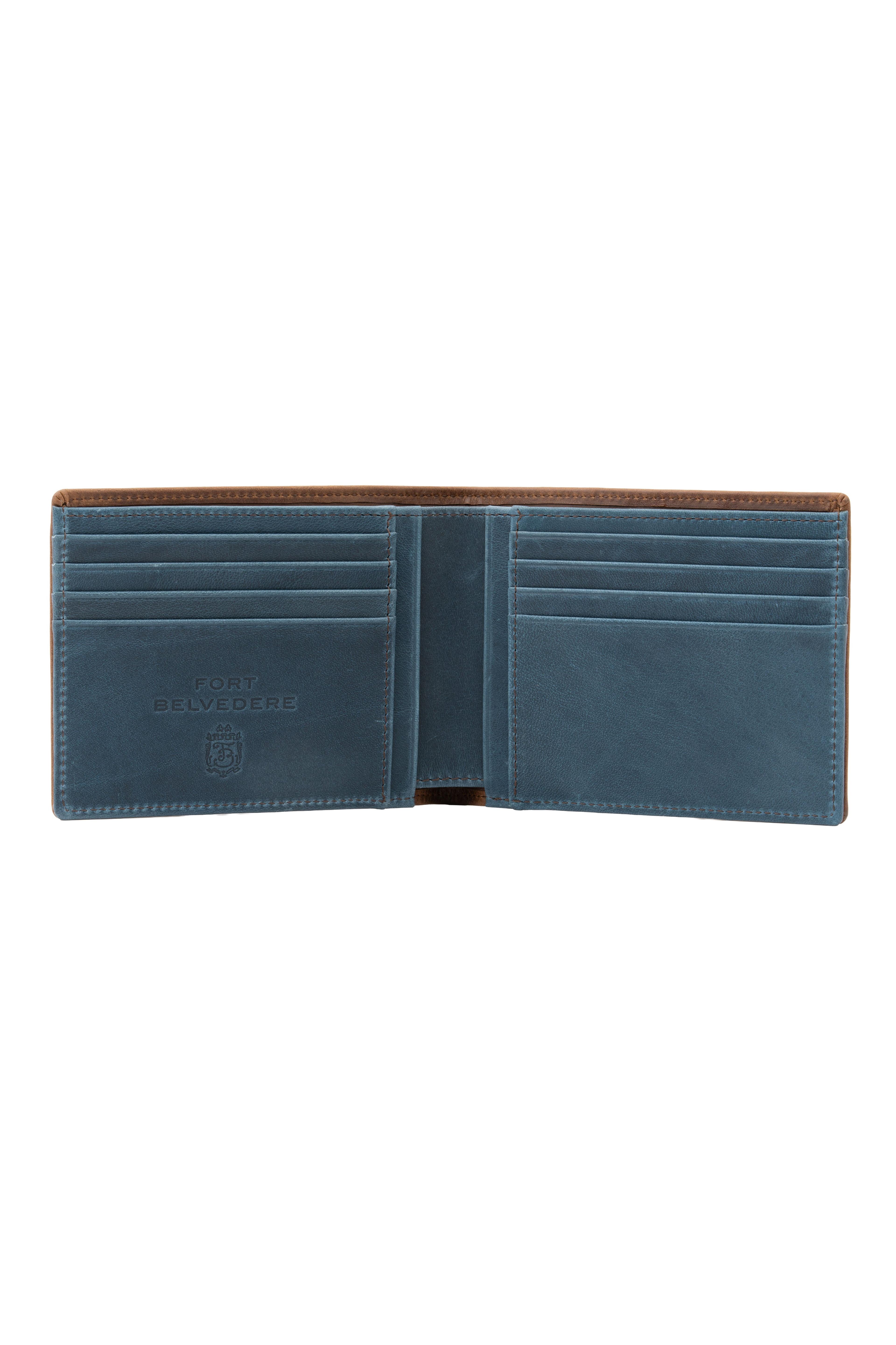 Classic 8 Card Bifold Mahogany & Blue Two Tone Leather Wallet