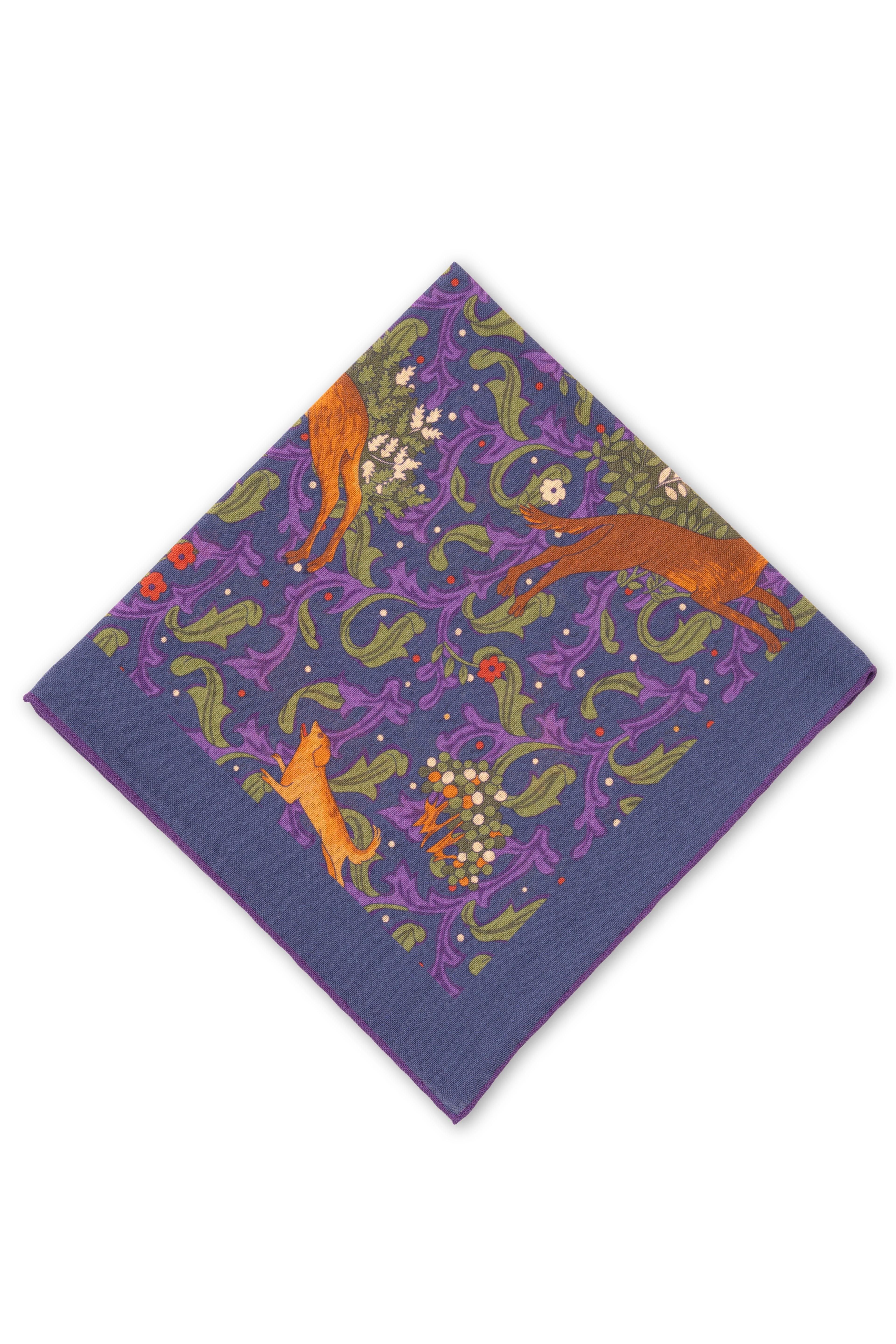 Dark Blue Motif Silk-Wool Pocket Square