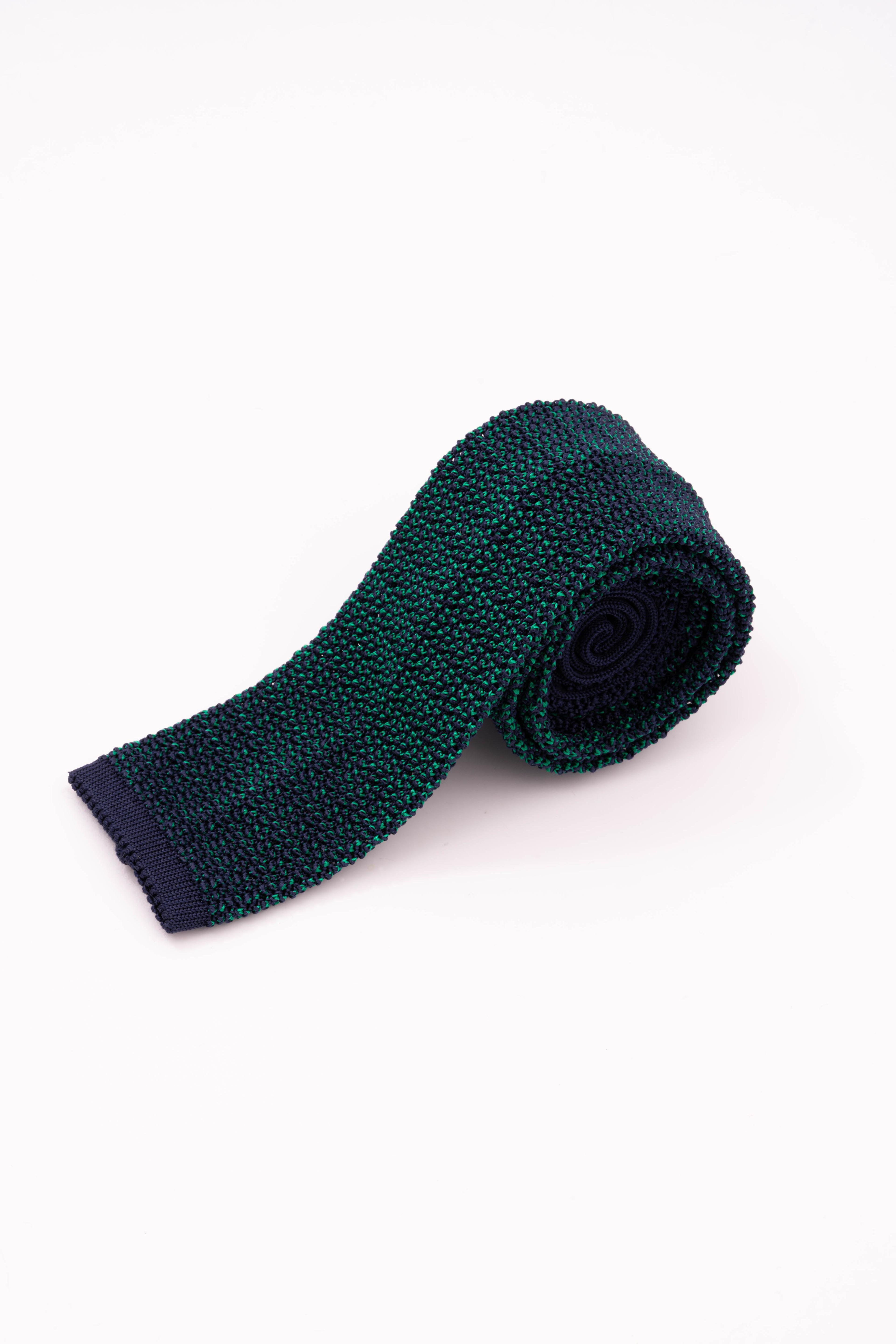 Green & Navy Two-Tone Silk Knit Tie