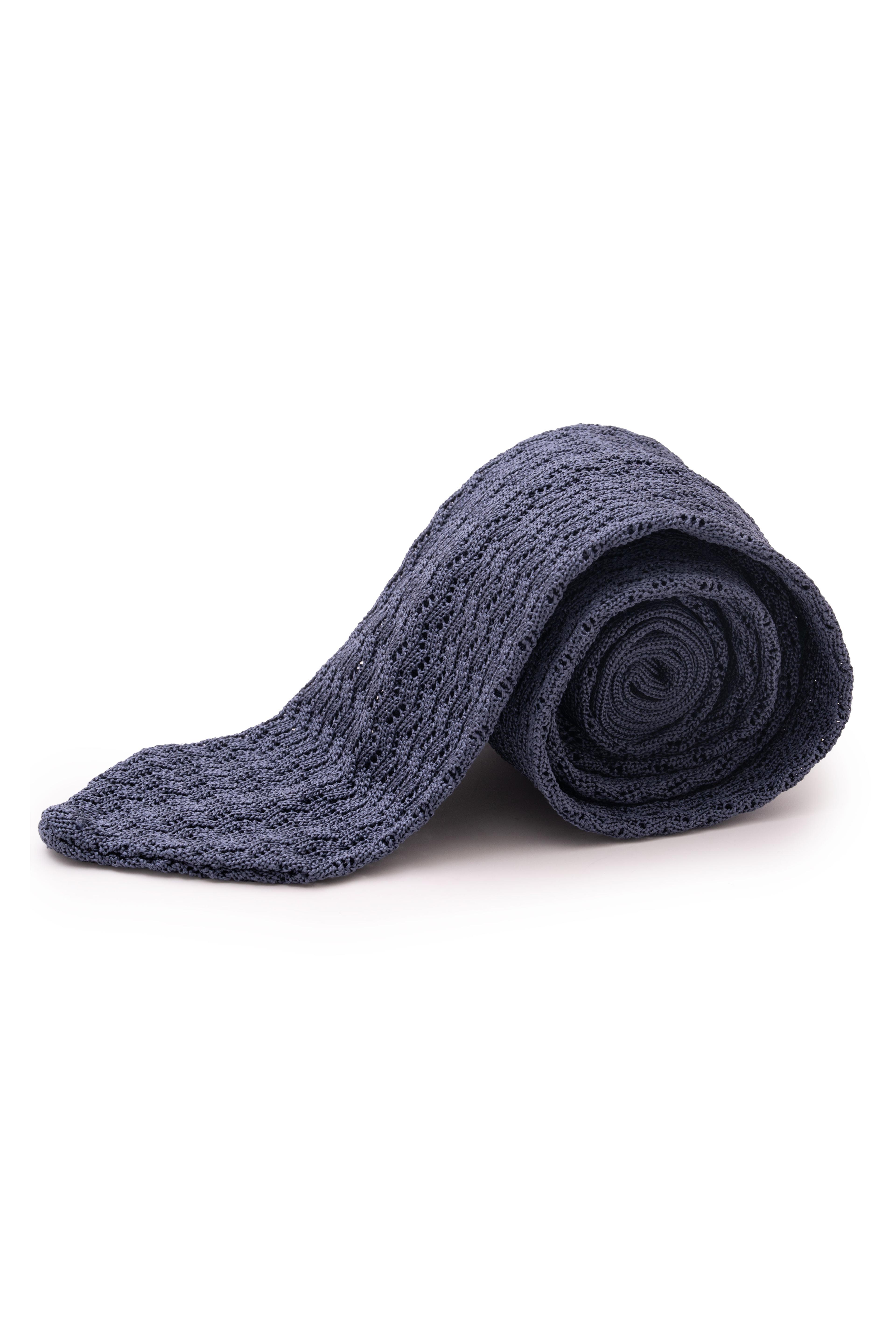 Grayish Blue Zigzag Silk Knit Tie
