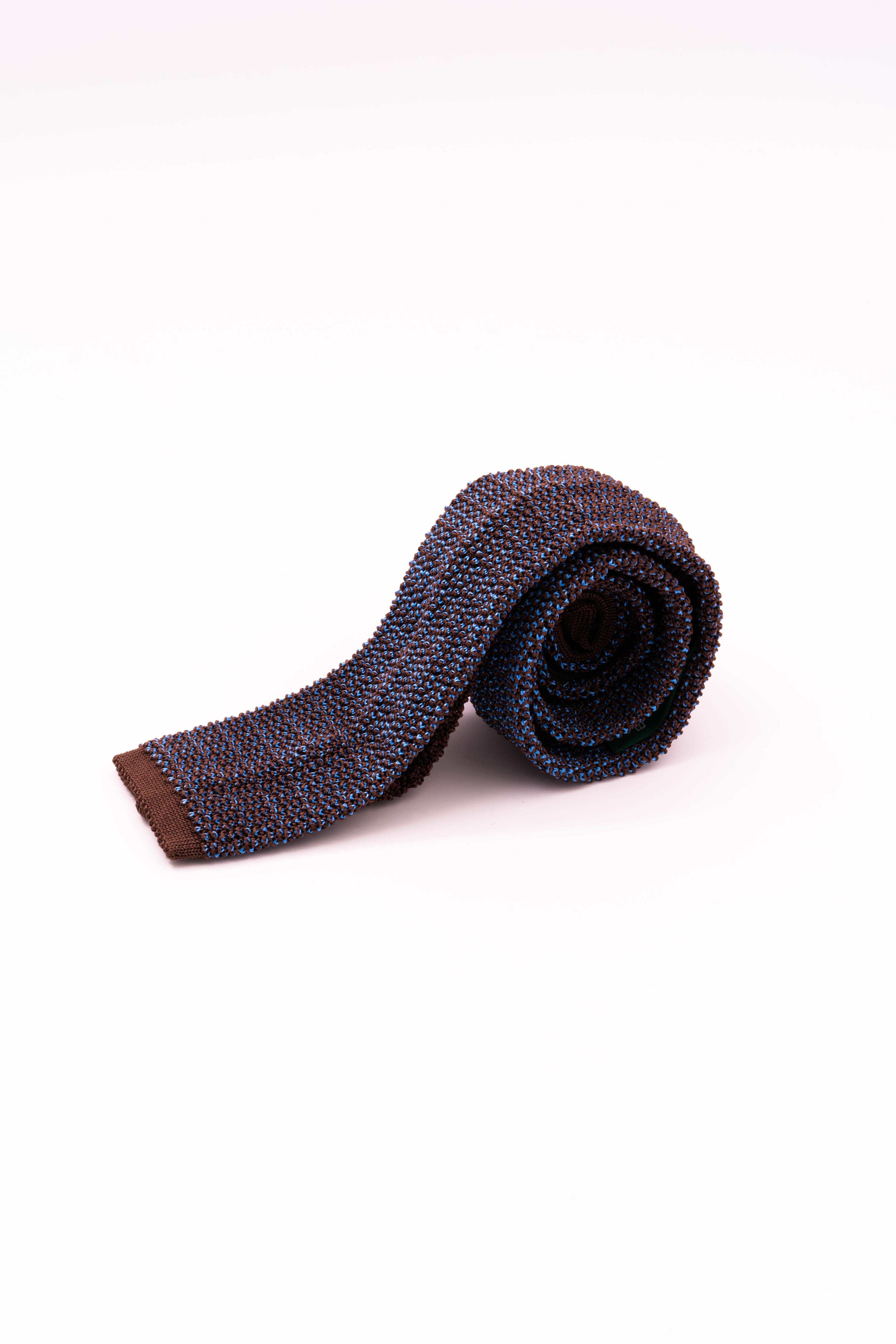 Light Blue & Brown Two-Tone Silk Knit Tie